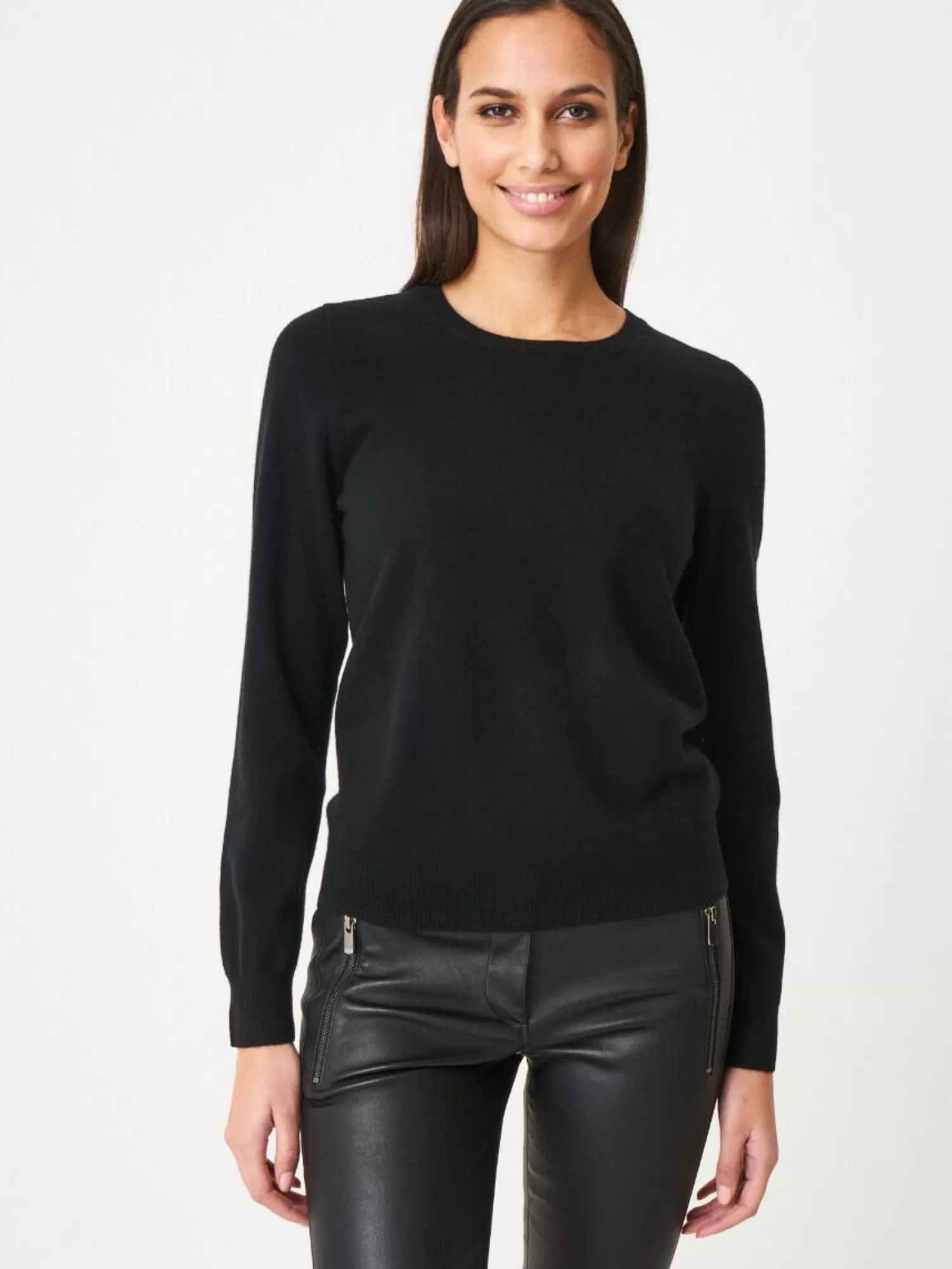 REPEAT cashmere Organisches Kaschmir>Basic Bio-Kaschmir-Pullover Mit Rundhalsausschnitt Black