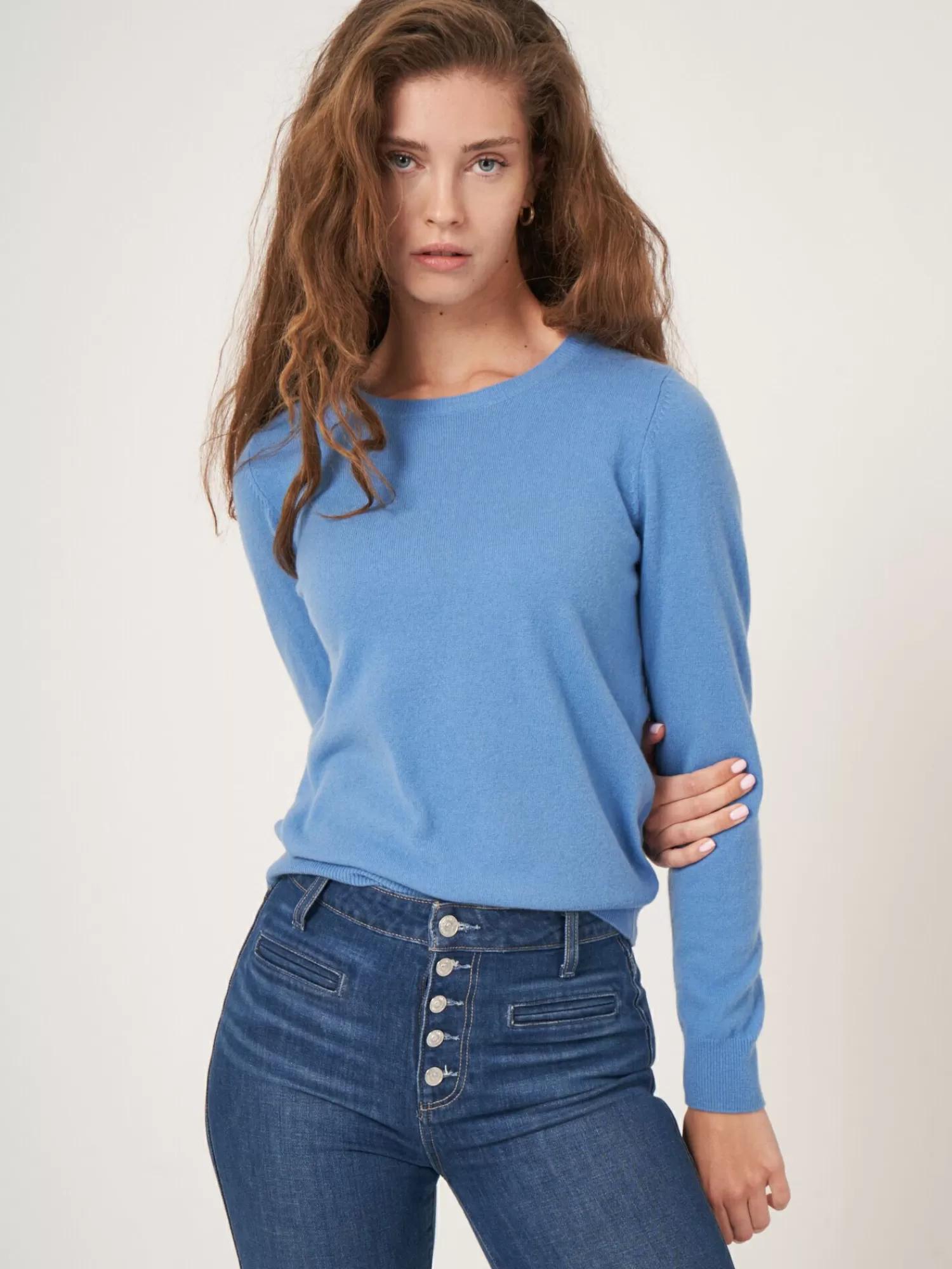 REPEAT cashmere Pullover>Basic Bio-Kaschmir-Pullover Mit Rundhalsausschnitt Sky