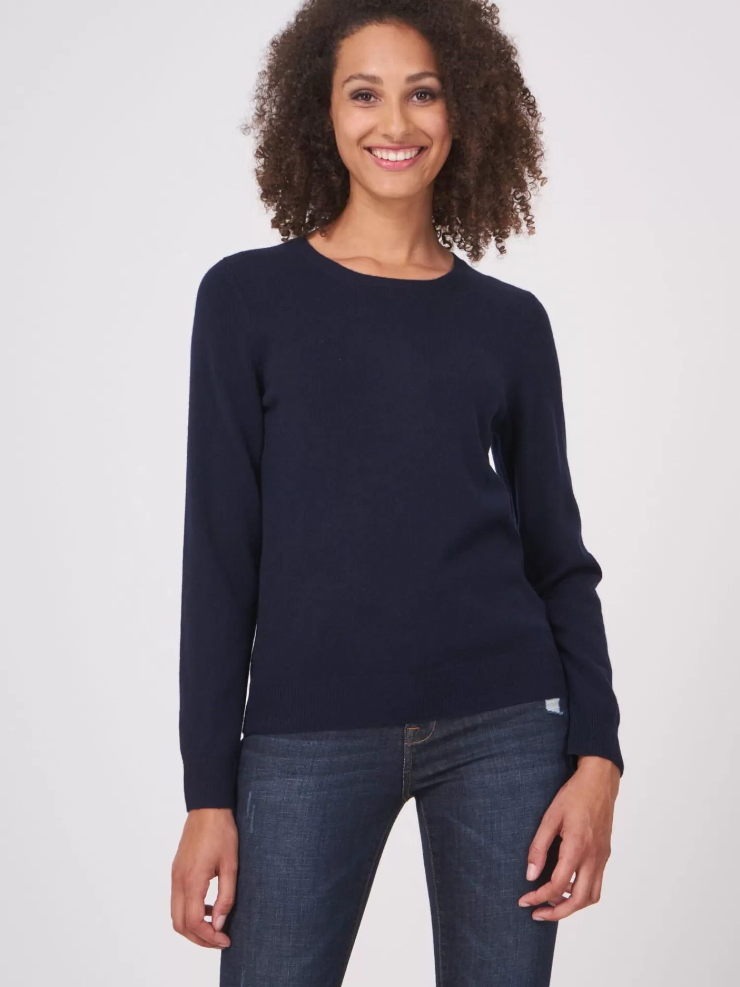 REPEAT cashmere Organisches Kaschmir>Basic Bio-Kaschmir-Pullover Mit Rundhalsausschnitt Navy