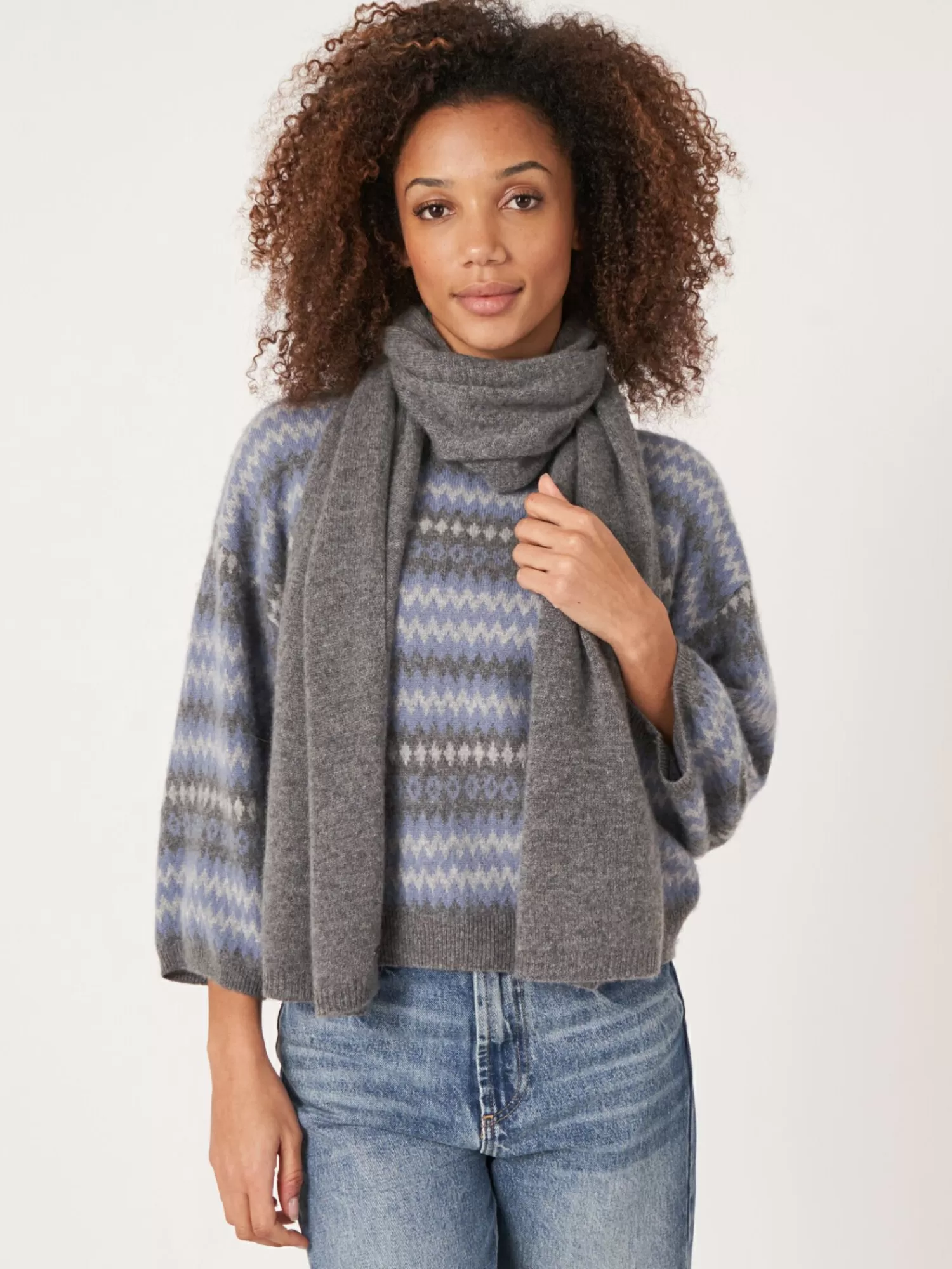 REPEAT cashmere Schals>Basic Feinstrick-Schal Aus Bio-Kaschmir Med Grey