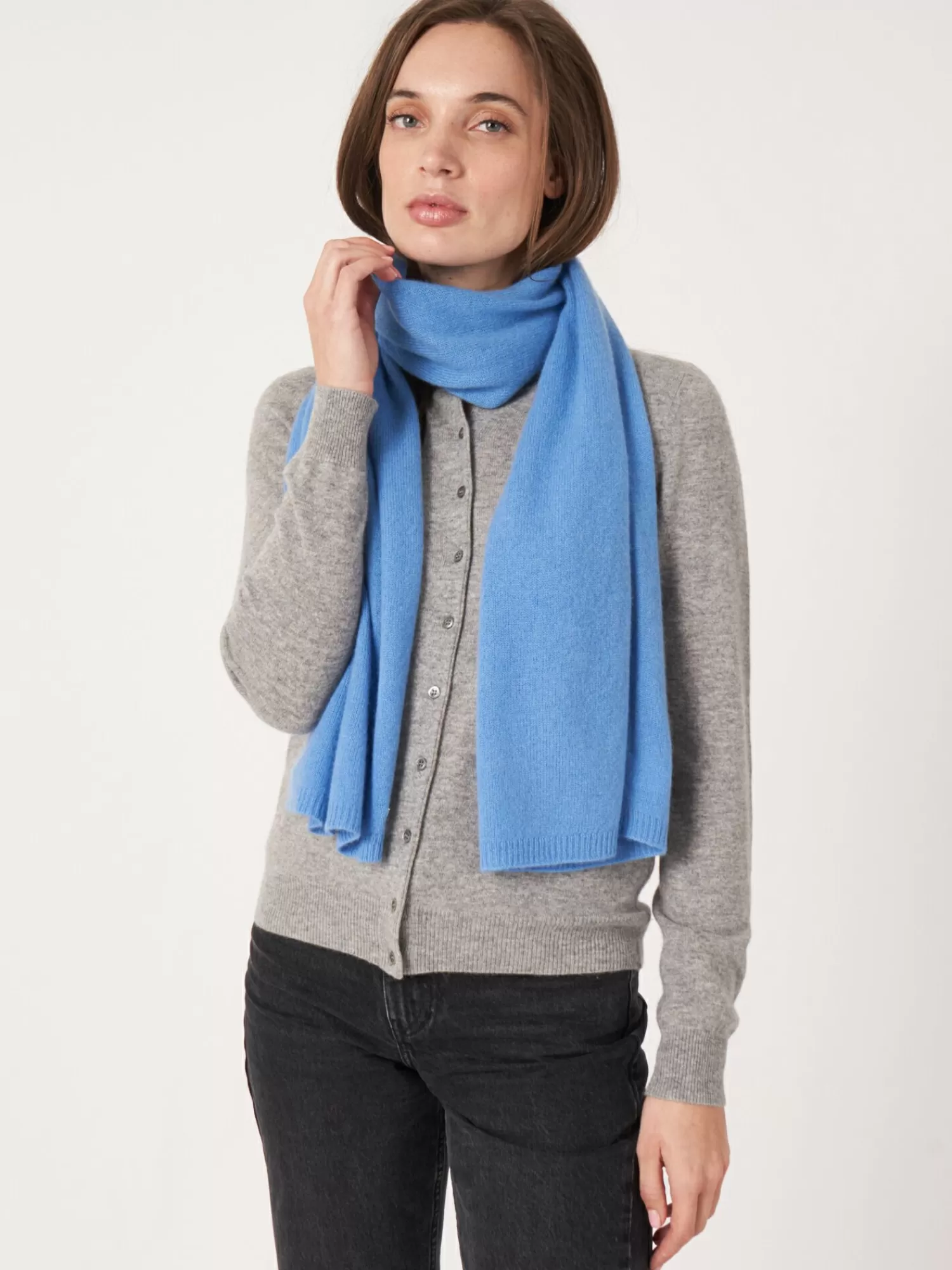 REPEAT cashmere Schals>Basic Feinstrick-Schal Aus Bio-Kaschmir Sky