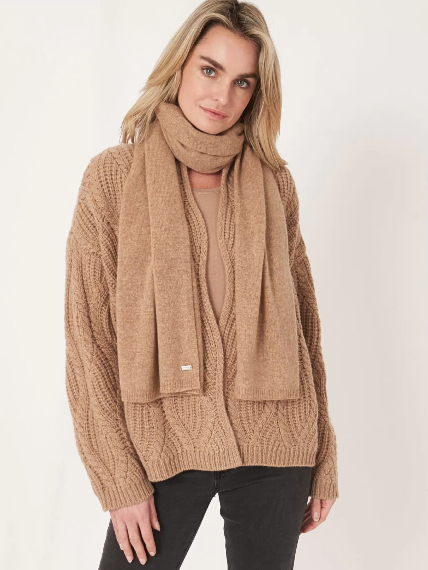 REPEAT cashmere Schals>Basic Feinstrick-Schal Aus Bio-Kaschmir Camel