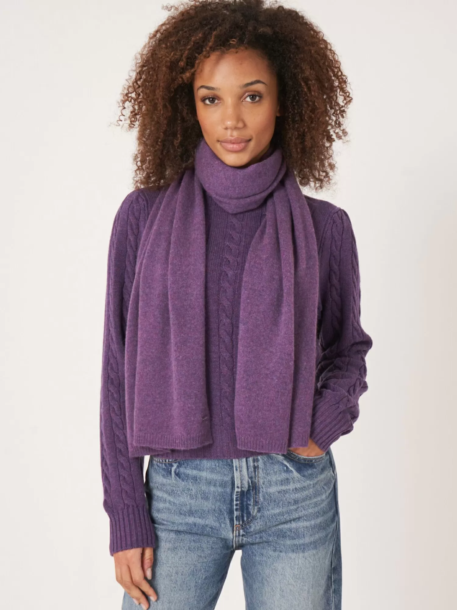 REPEAT cashmere Schals>Basic Feinstrick-Schal Aus Bio-Kaschmir Amethyst