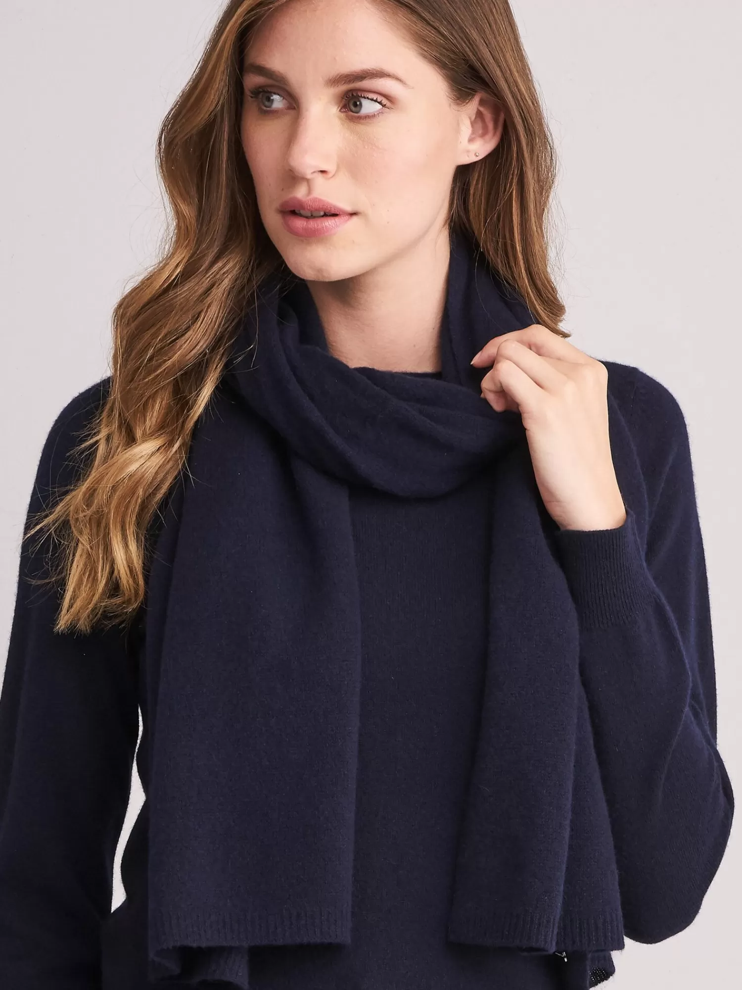 REPEAT cashmere Organisches Kaschmir>Basic Feinstrick-Schal Aus Bio-Kaschmir Navy