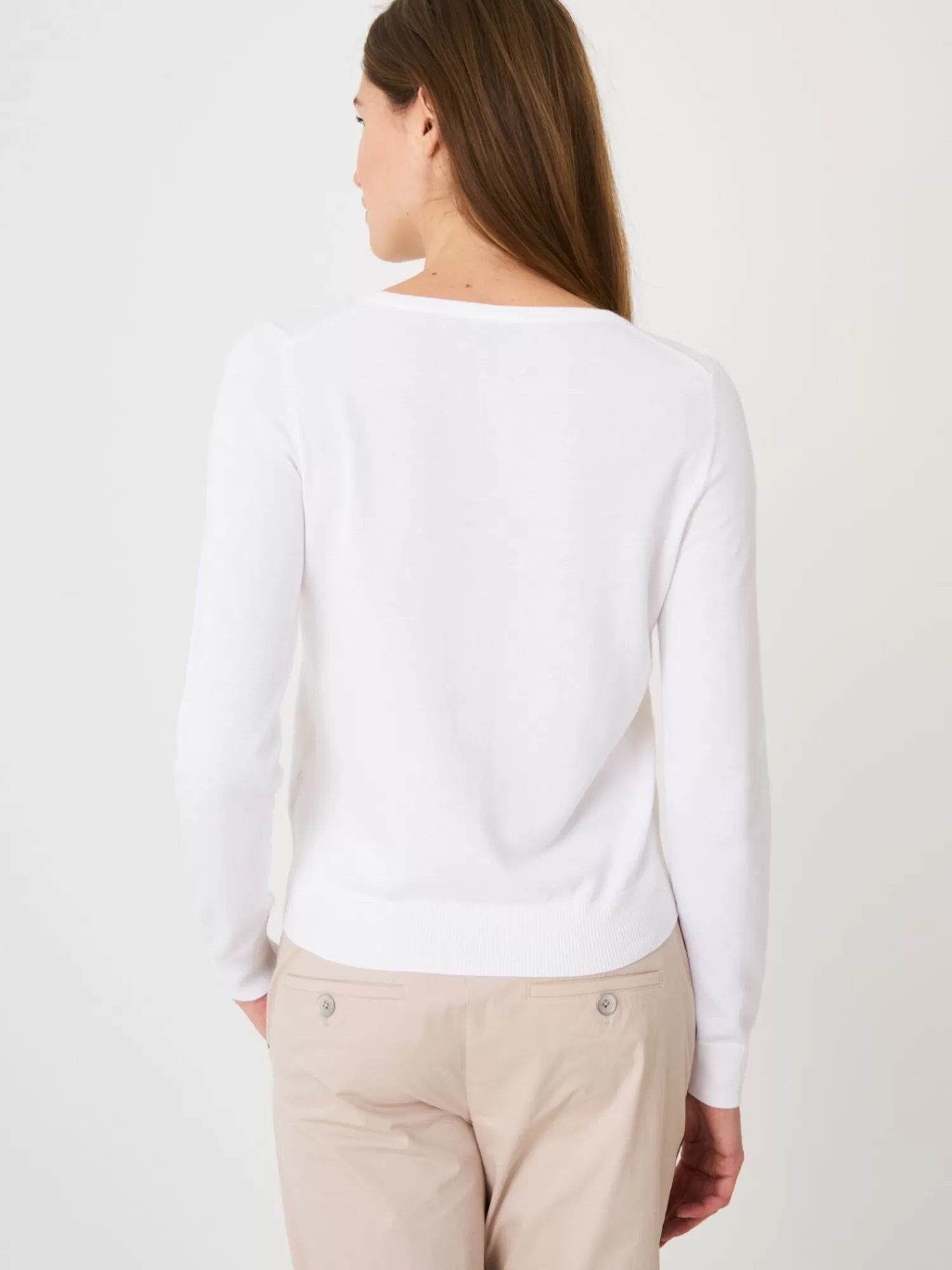 REPEAT cashmere Strickjacken>Basic Feinstrick-Strickjacke Aus Baumwollmischung White