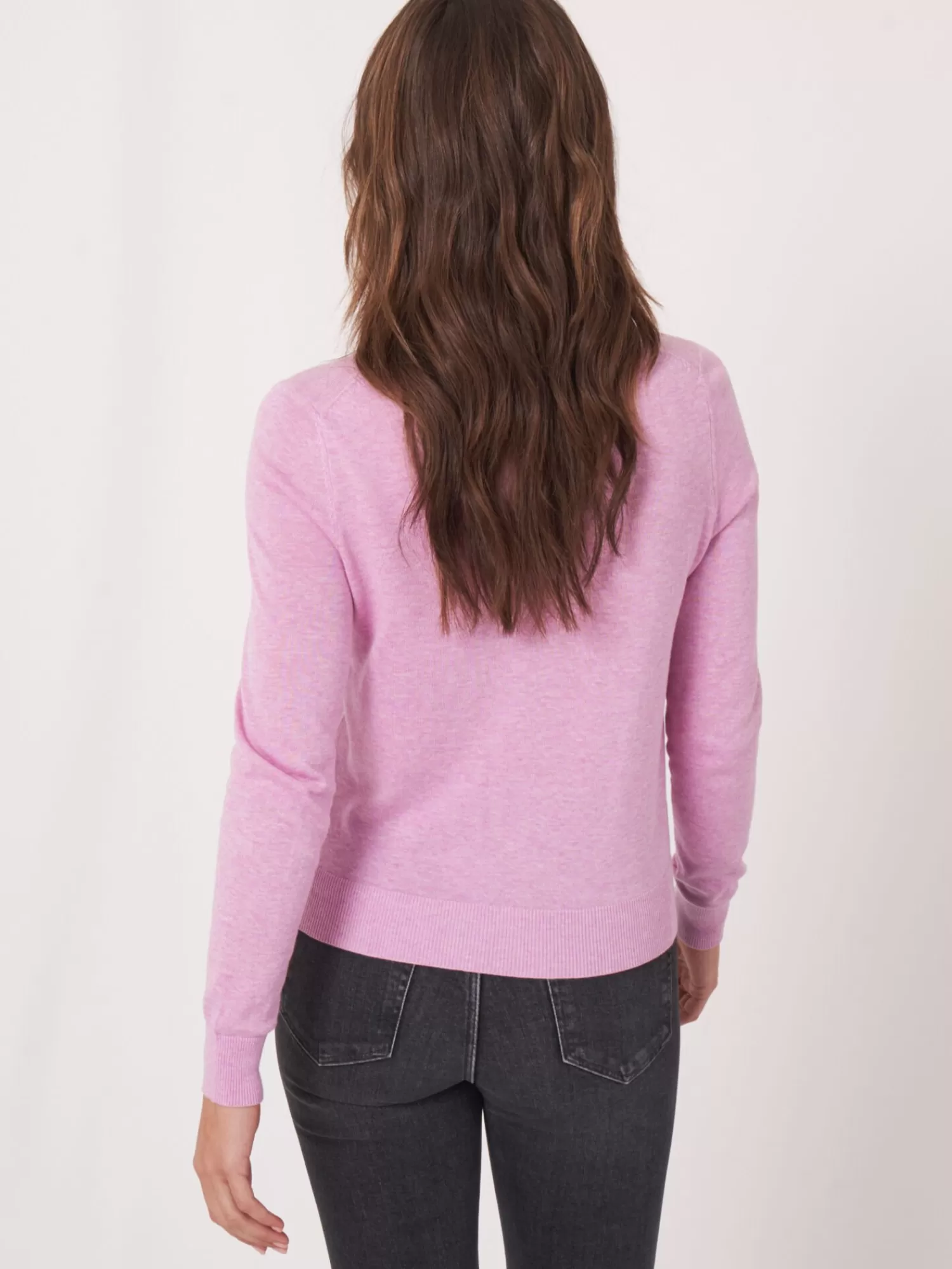 REPEAT cashmere Strickjacken>Basic Feinstrick-Strickjacke Aus Organischer Baumwollmischung Orchid