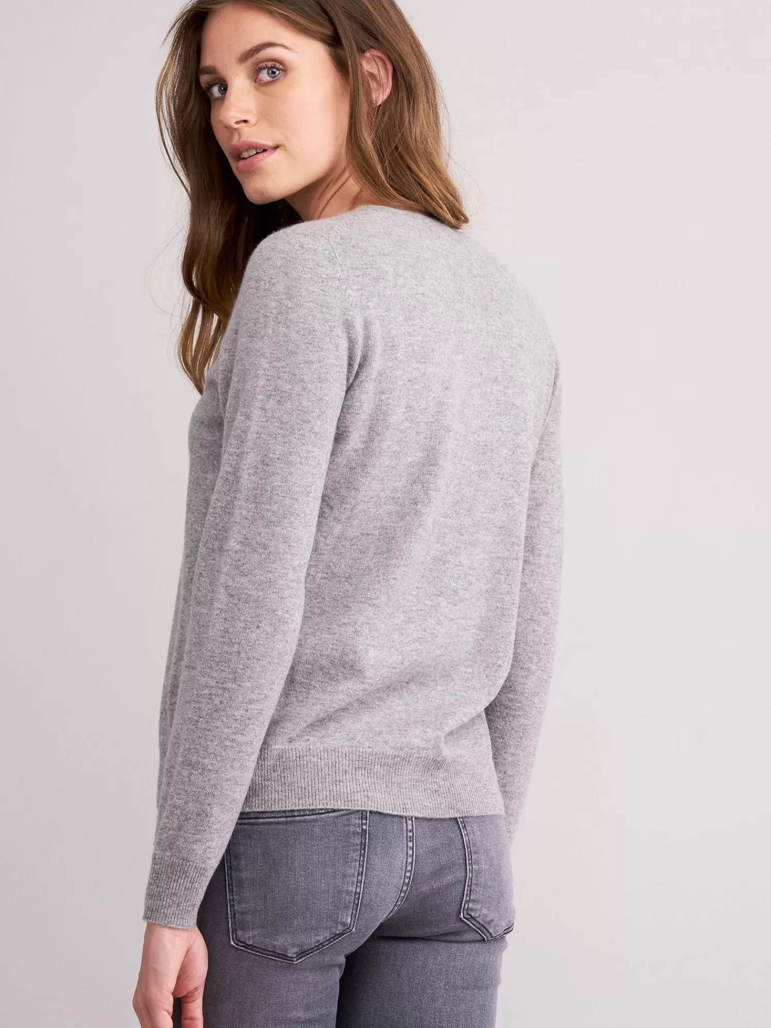 REPEAT cashmere Strickjacken>Basic Kaschmir-Cardigan Mit V-Ausschnitt Light Grey