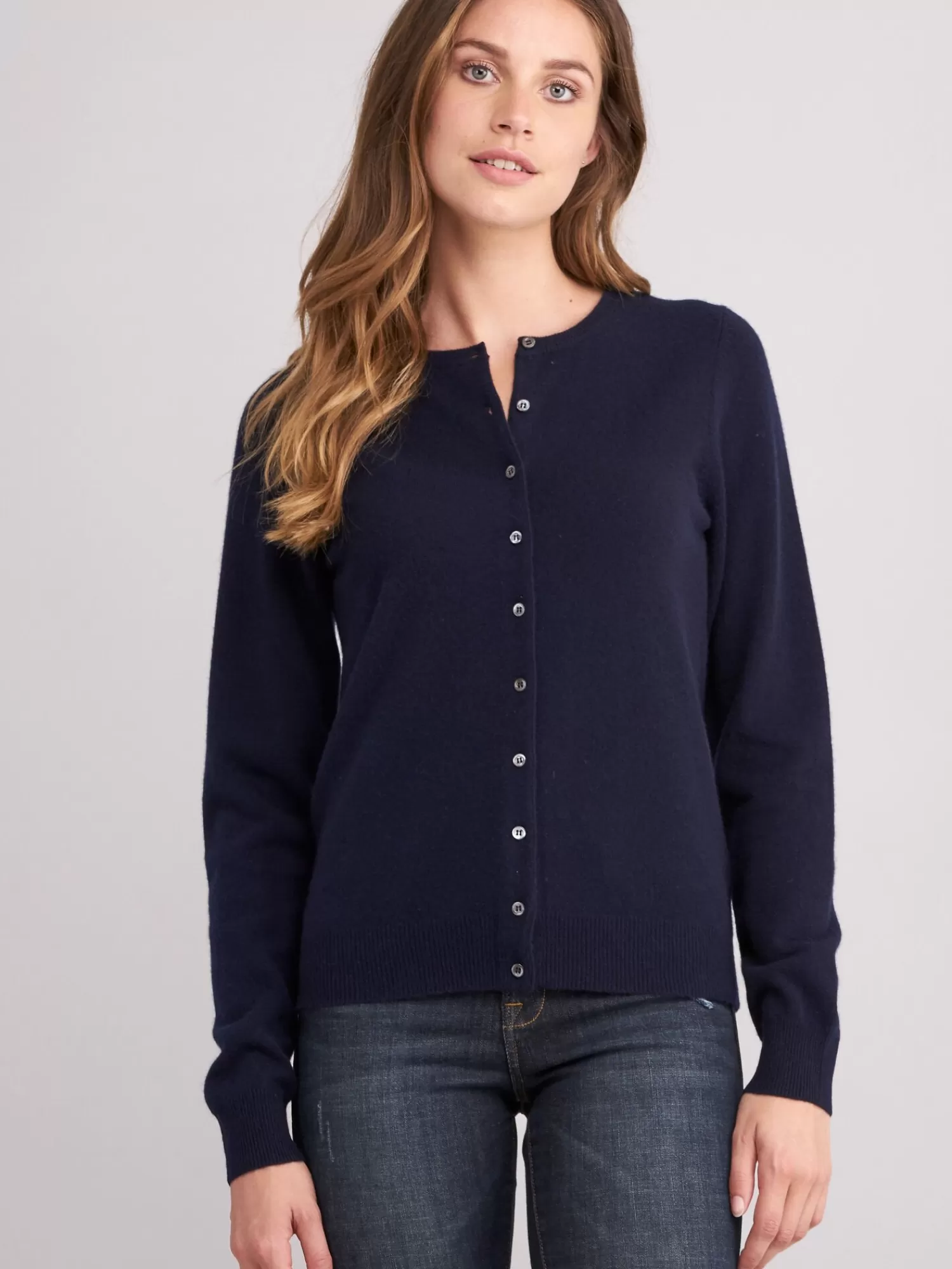 REPEAT cashmere Strickjacken>Basic Kaschmir-Strickjacke Mit Rundhalsausschnitt Navy