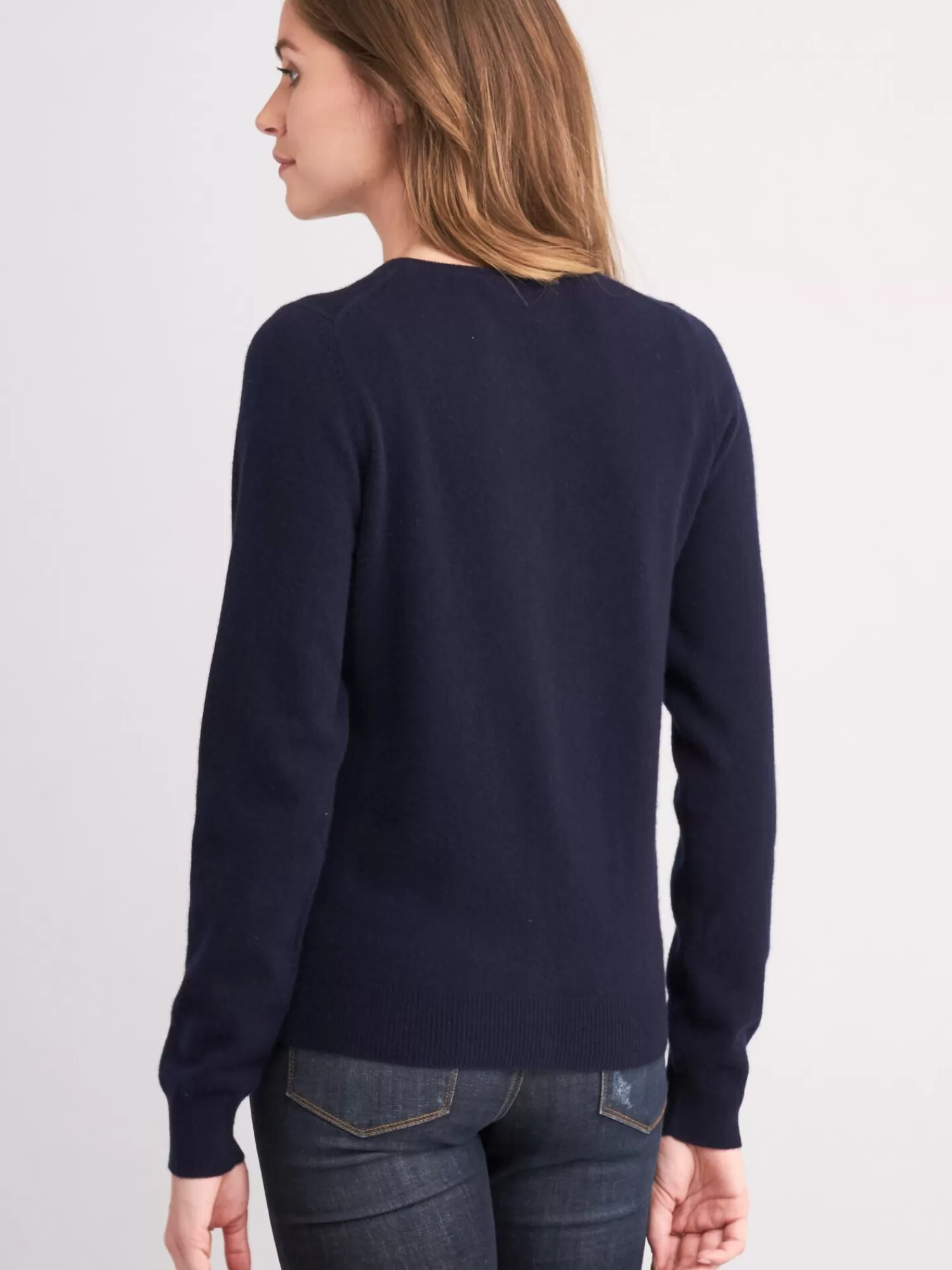 REPEAT cashmere Strickjacken>Basic Kaschmir-Strickjacke Mit Rundhalsausschnitt Navy