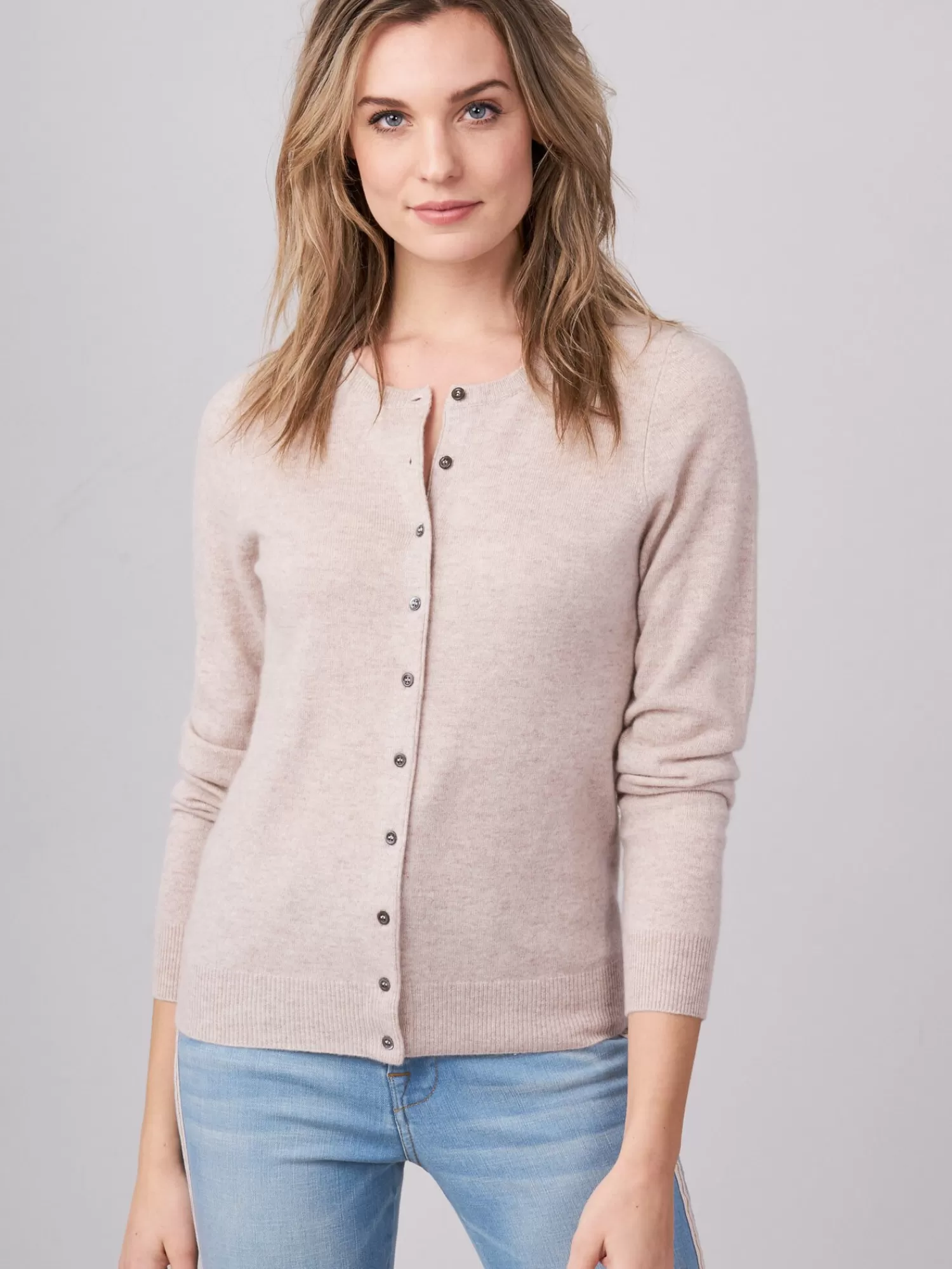 REPEAT cashmere Repeats Favoriten>Basic Kaschmir-Strickjacke Mit Rundhalsausschnitt Beige