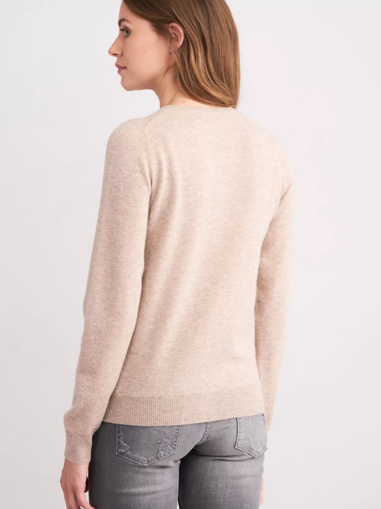 REPEAT cashmere Strickjacken>Basic Kaschmir-Strickjacke Mit Rundhalsausschnitt Sand