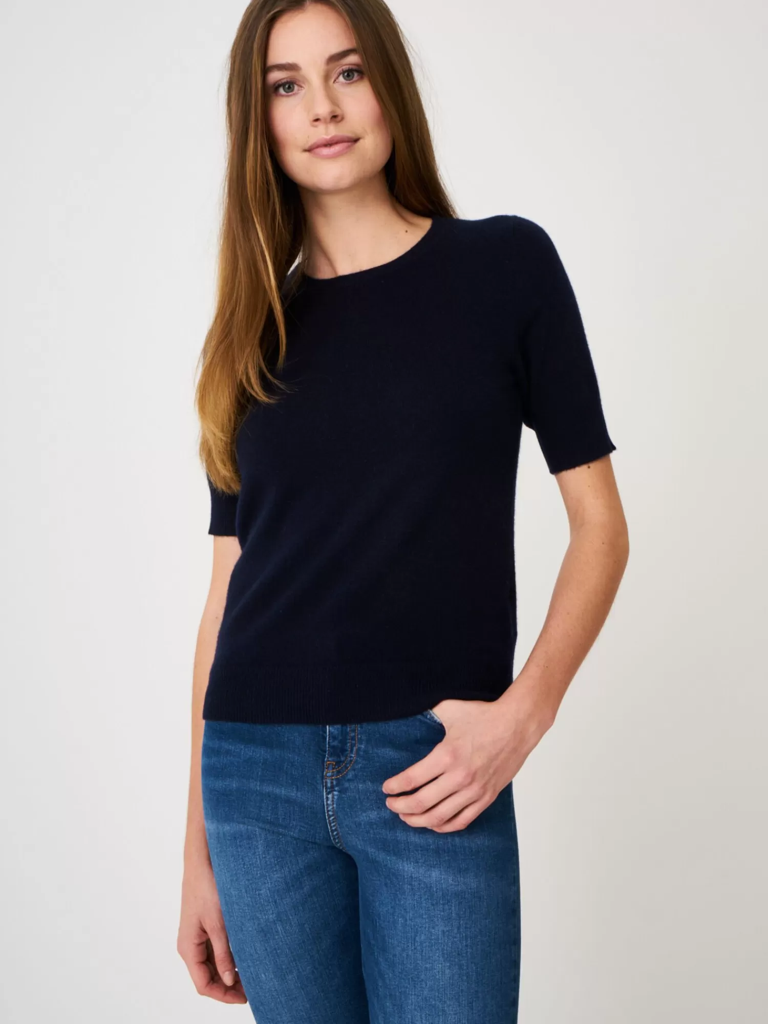 REPEAT cashmere Organisches Kaschmir>Basic Kurzarm-Pullover Aus Bio-Kaschmir Navy