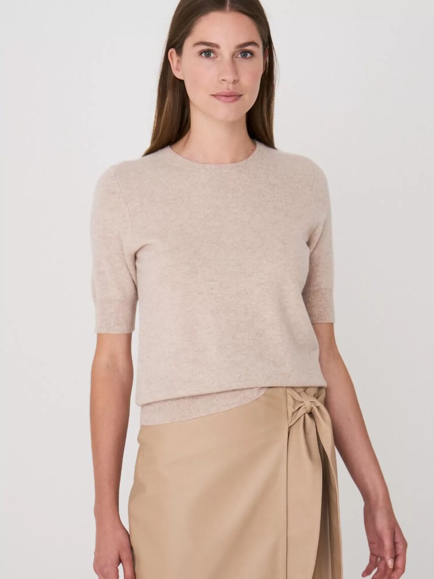 REPEAT cashmere Organisches Kaschmir>Basic Kurzarm-Pullover Aus Bio-Kaschmir Beige