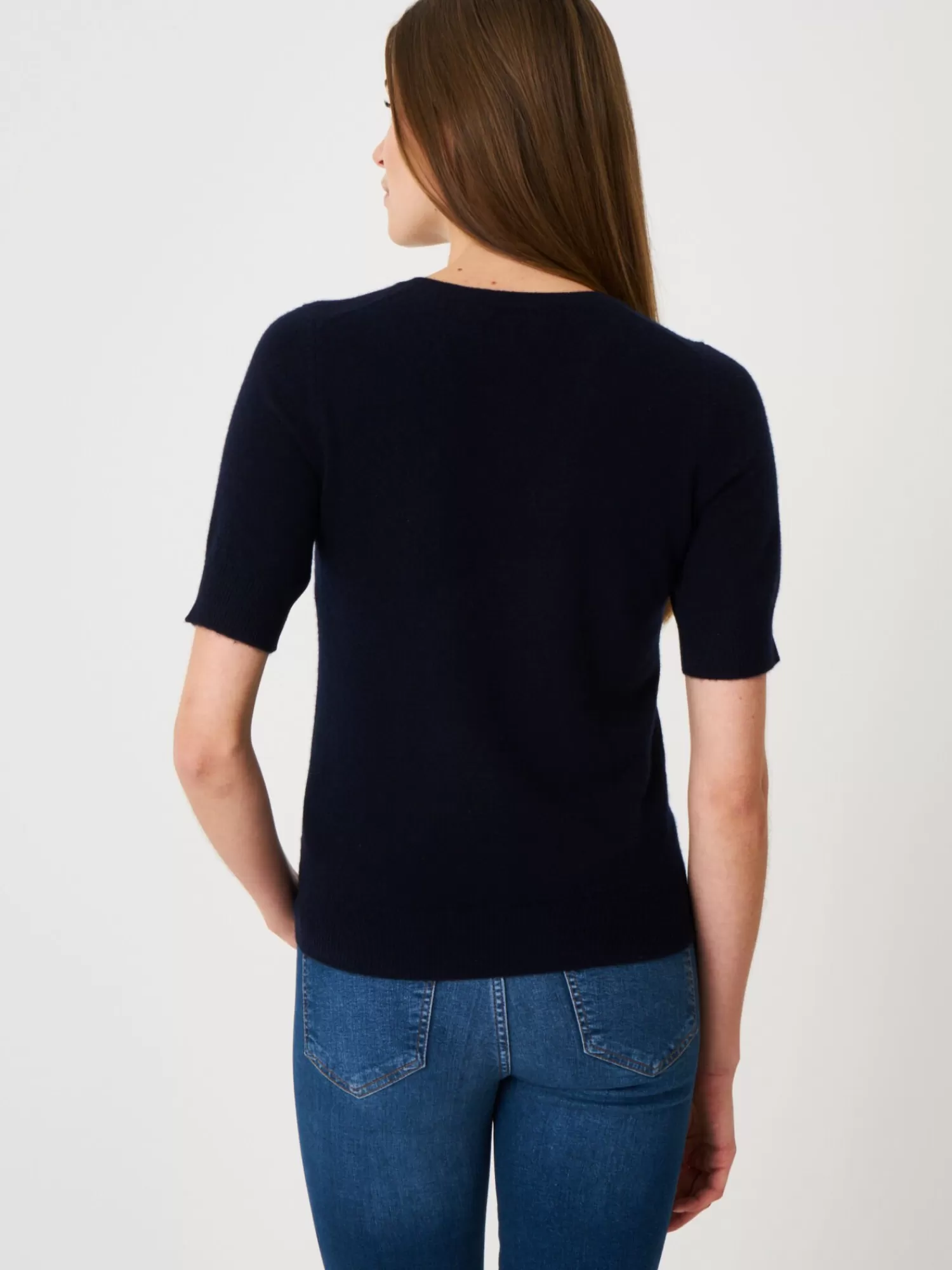 REPEAT cashmere Organisches Kaschmir>Basic Kurzarm-Pullover Aus Bio-Kaschmir Navy