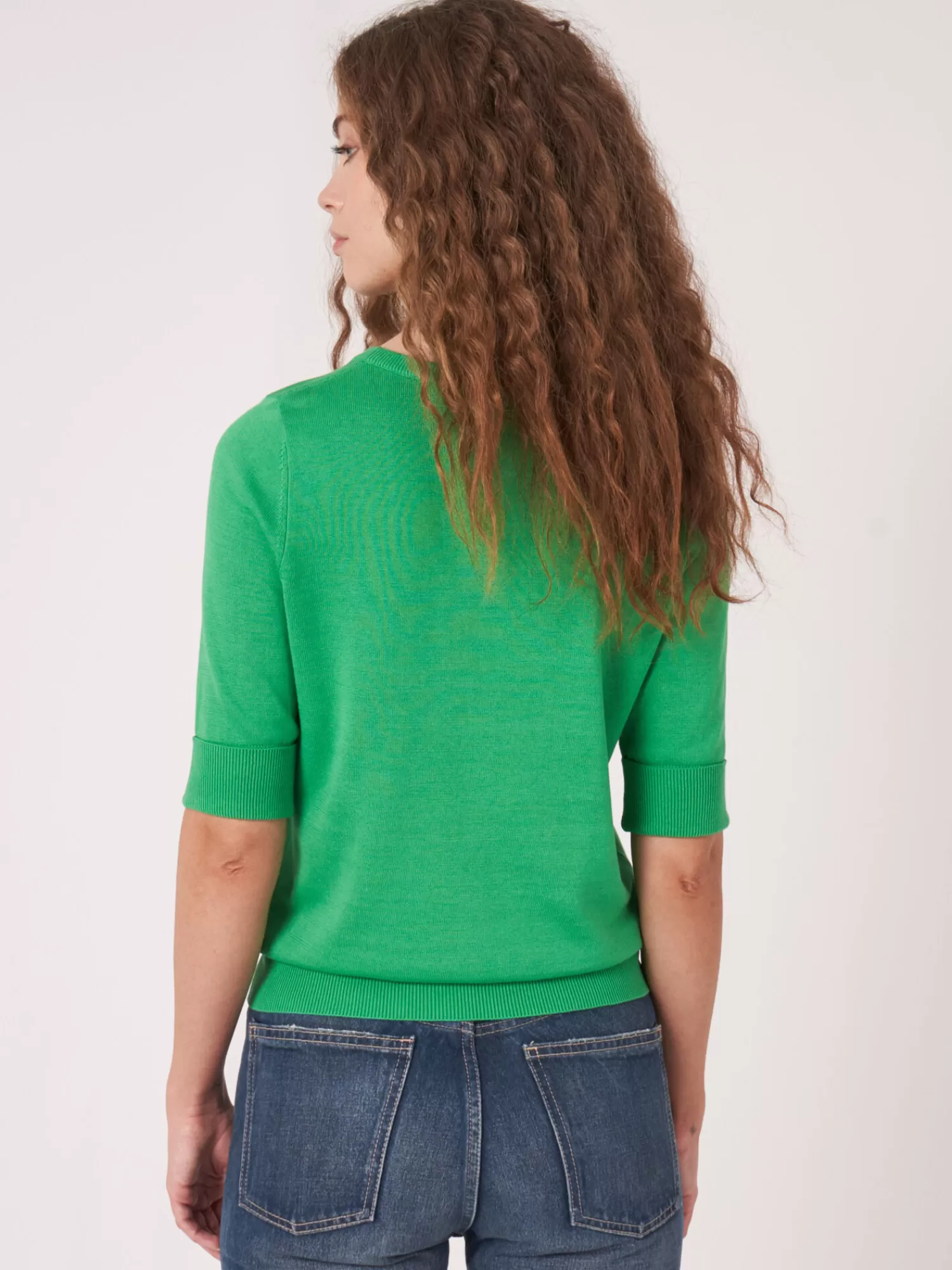 REPEAT cashmere Pullover>Basic Kurzarm-Pullover Aus Organischer Baumwollmischung Green