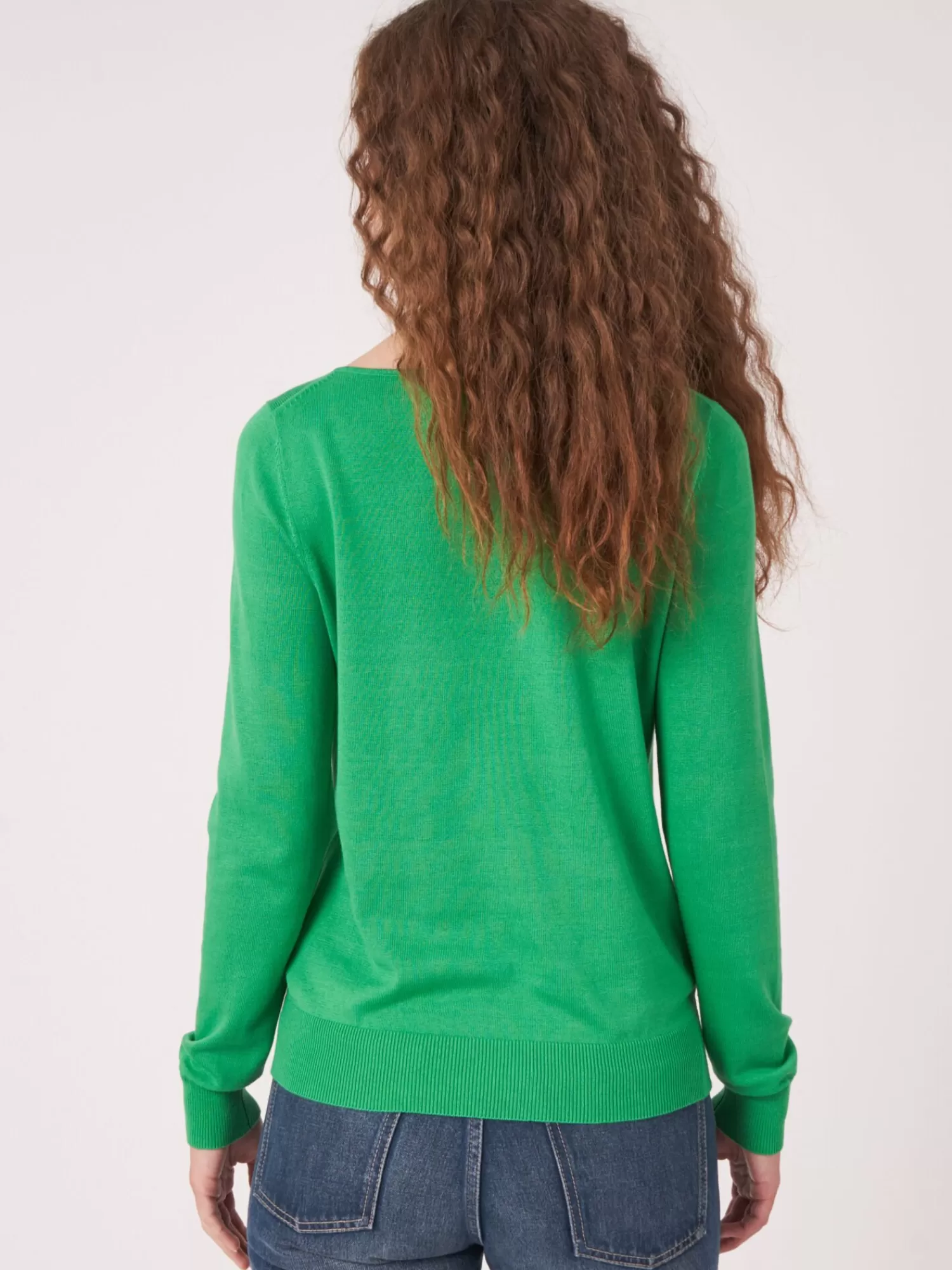 REPEAT cashmere Pullover>Basic Langarm-Pullover Aus Bio-Baumwollmischung Green