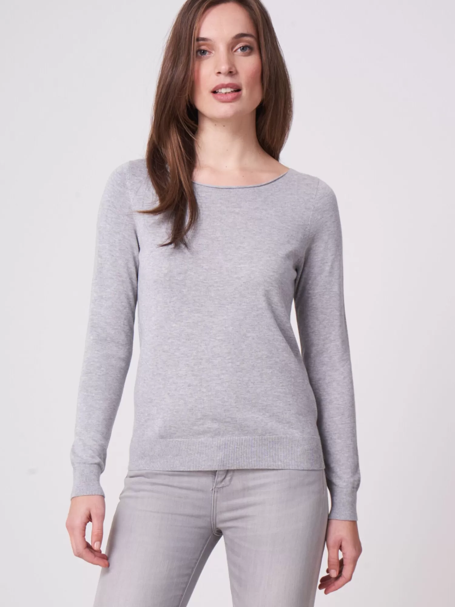 REPEAT cashmere Pullover>Basic Pullover Mit U-Boot-Ausschnitt Aus Baumwollmischung Grey