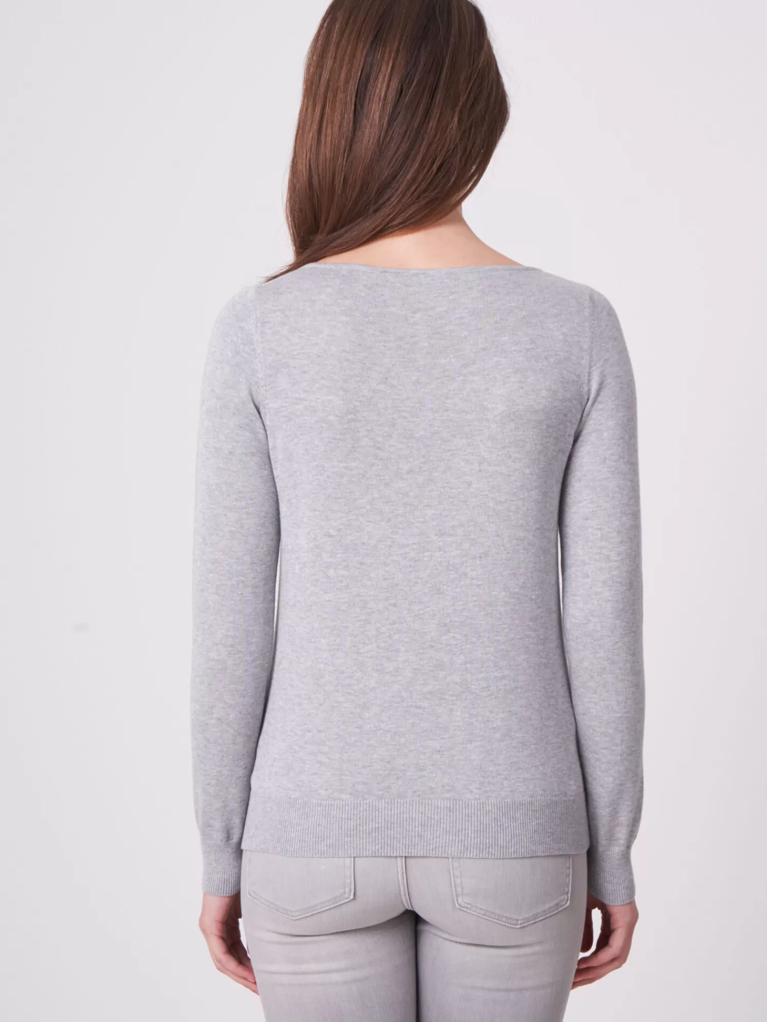 REPEAT cashmere Pullover>Basic Pullover Mit U-Boot-Ausschnitt Aus Baumwollmischung Grey