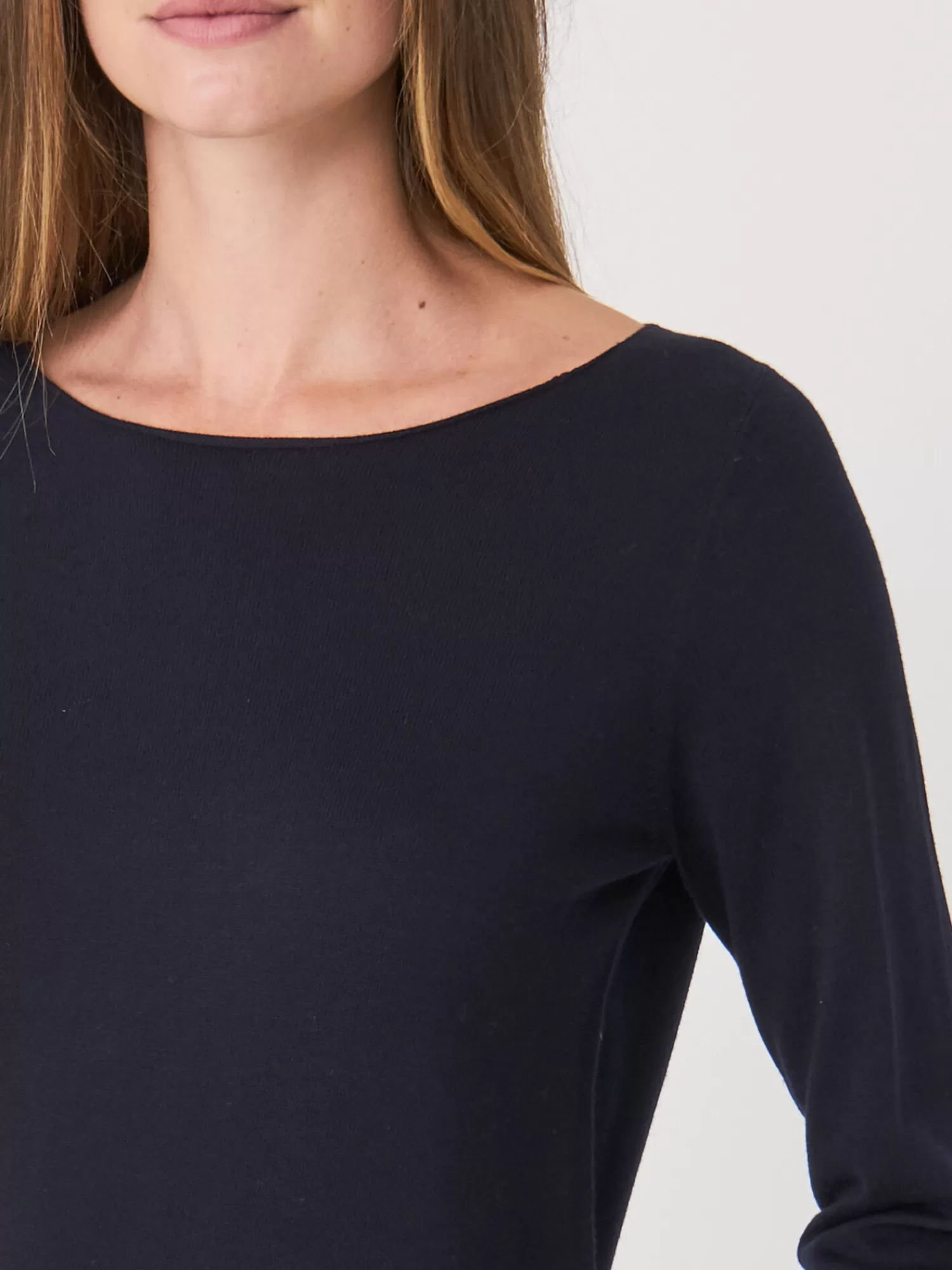 REPEAT cashmere Pullover>Basic Pullover Mit U-Boot-Ausschnitt Aus Baumwollmischung Navy