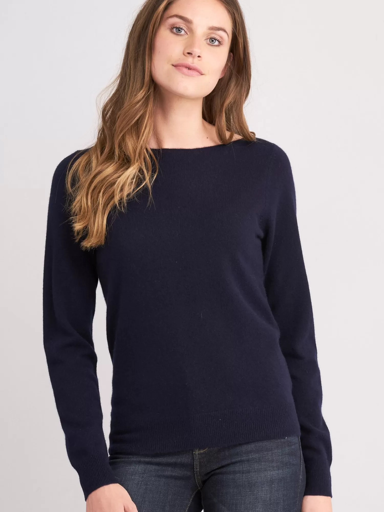 REPEAT cashmere Organisches Kaschmir>Basic Pullover Mit U-Boot-Ausschnitt Aus Bio-Kaschmir Navy