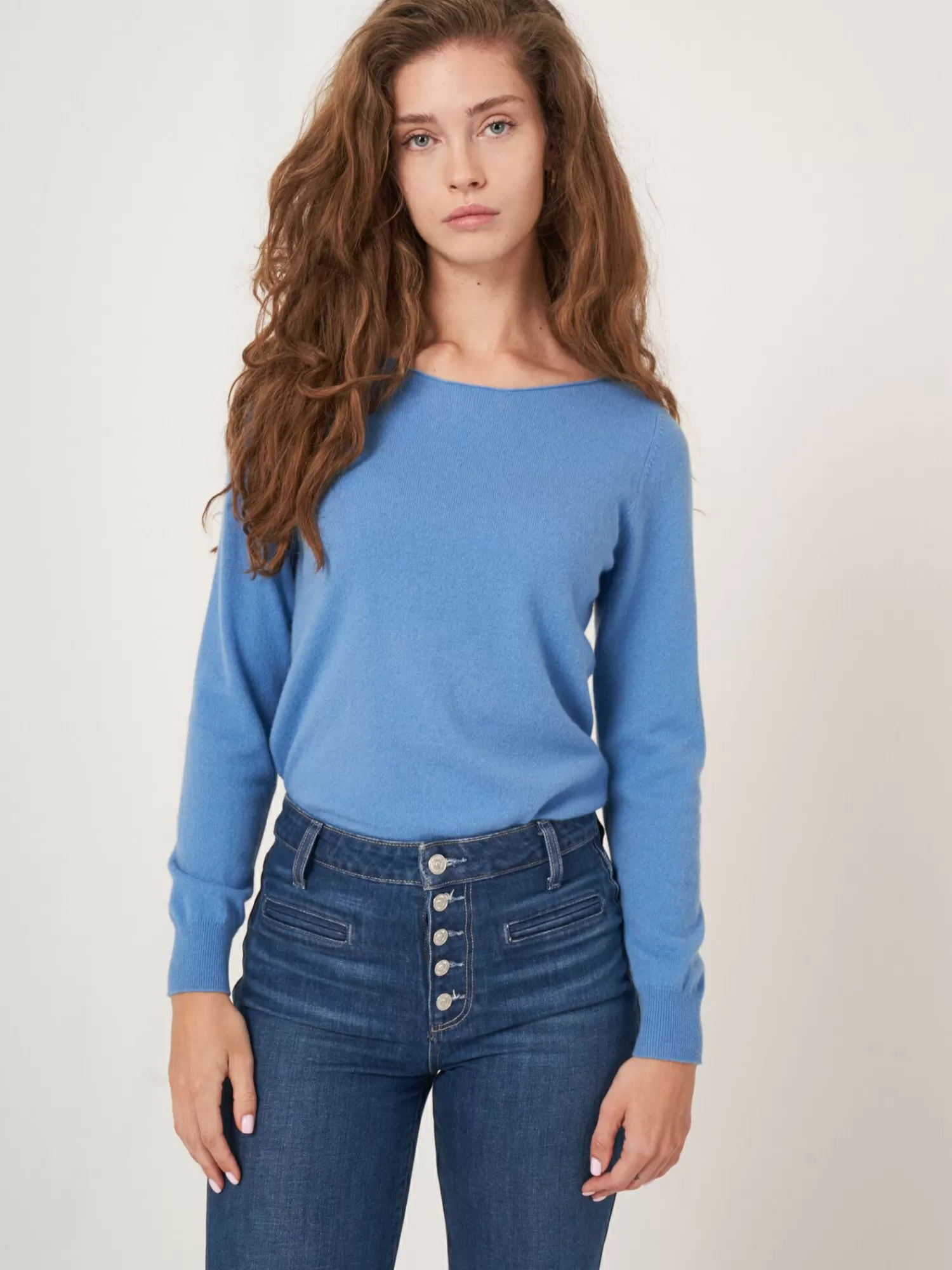 REPEAT cashmere Pullover>Basic Pullover Mit U-Boot-Ausschnitt Aus Bio-Kaschmir Sky