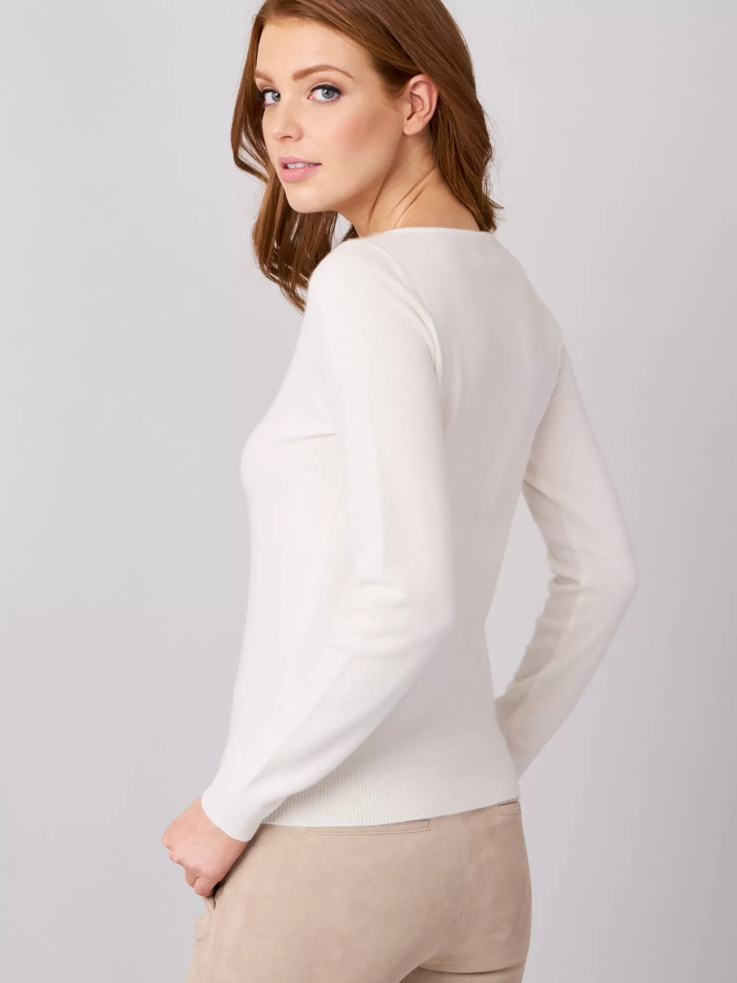 REPEAT cashmere Organisches Kaschmir>Basic Pullover Mit U-Boot-Ausschnitt Aus Bio-Kaschmir Cream