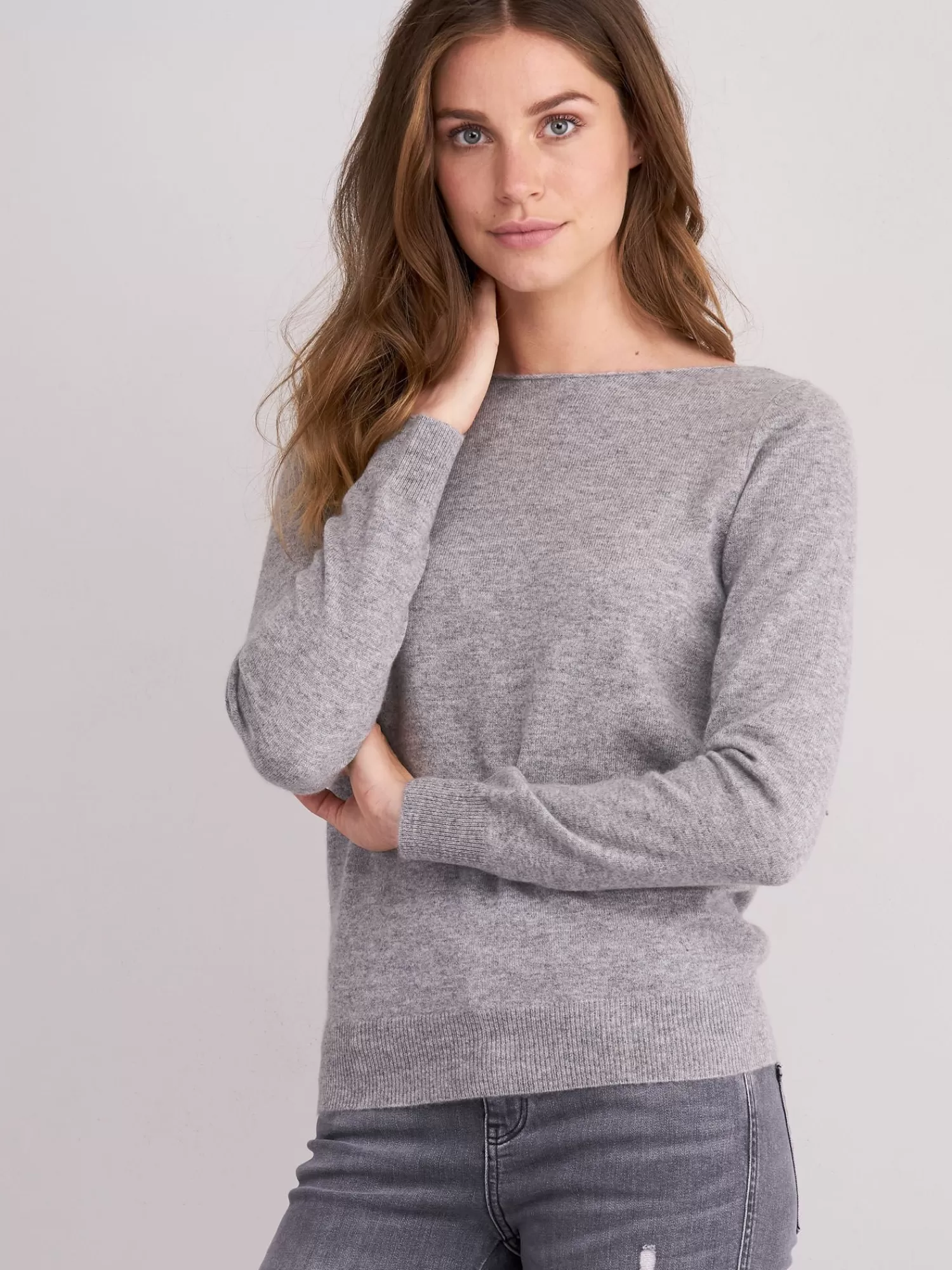 REPEAT cashmere Repeats Favoriten>Basic Pullover Mit U-Boot-Ausschnitt Aus Bio-Kaschmir Light Grey