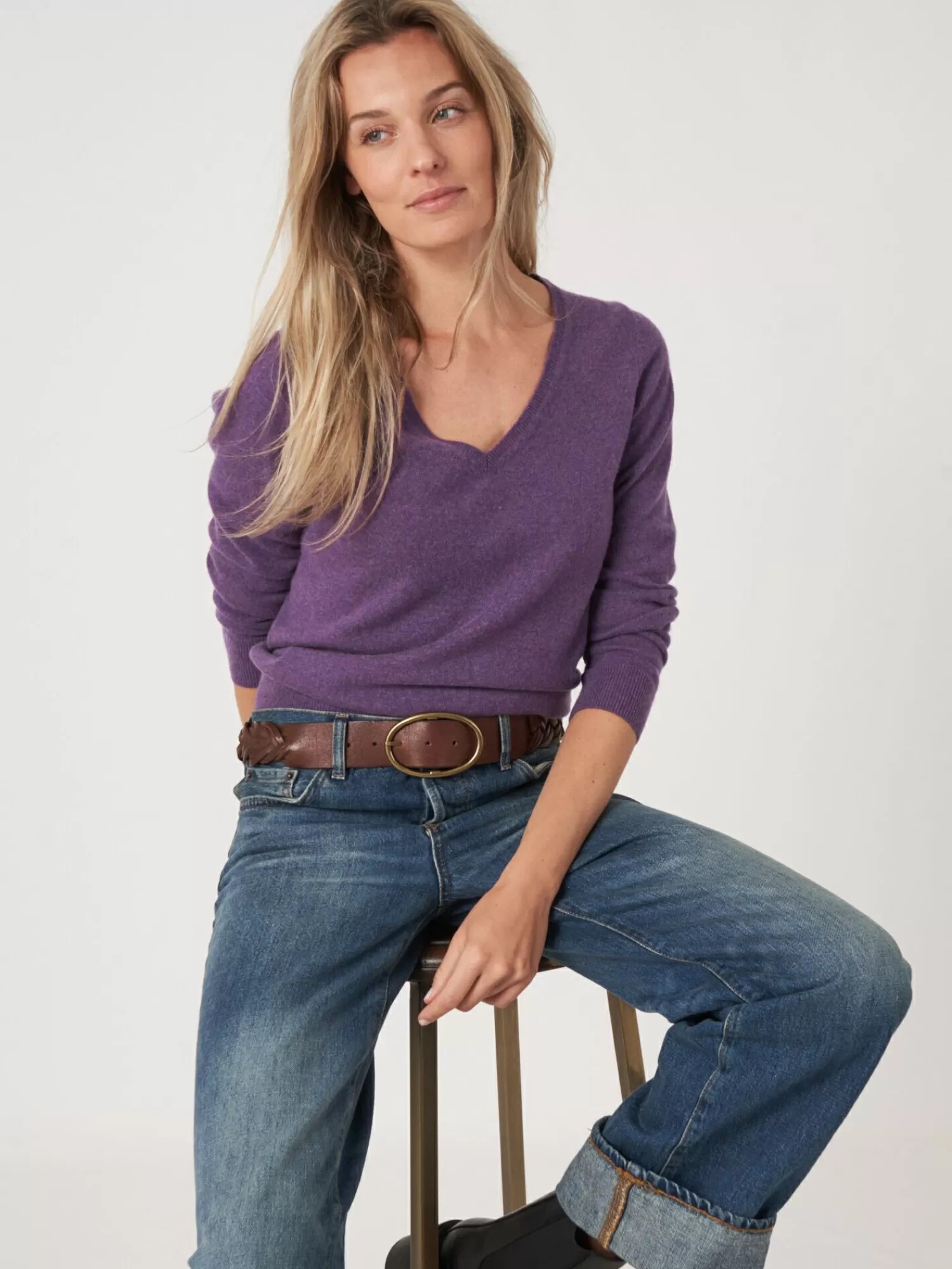 REPEAT cashmere Pullover>Basic Pullover Mit V-Ausschnitt Aus Bio-Kaschmir Amethyst