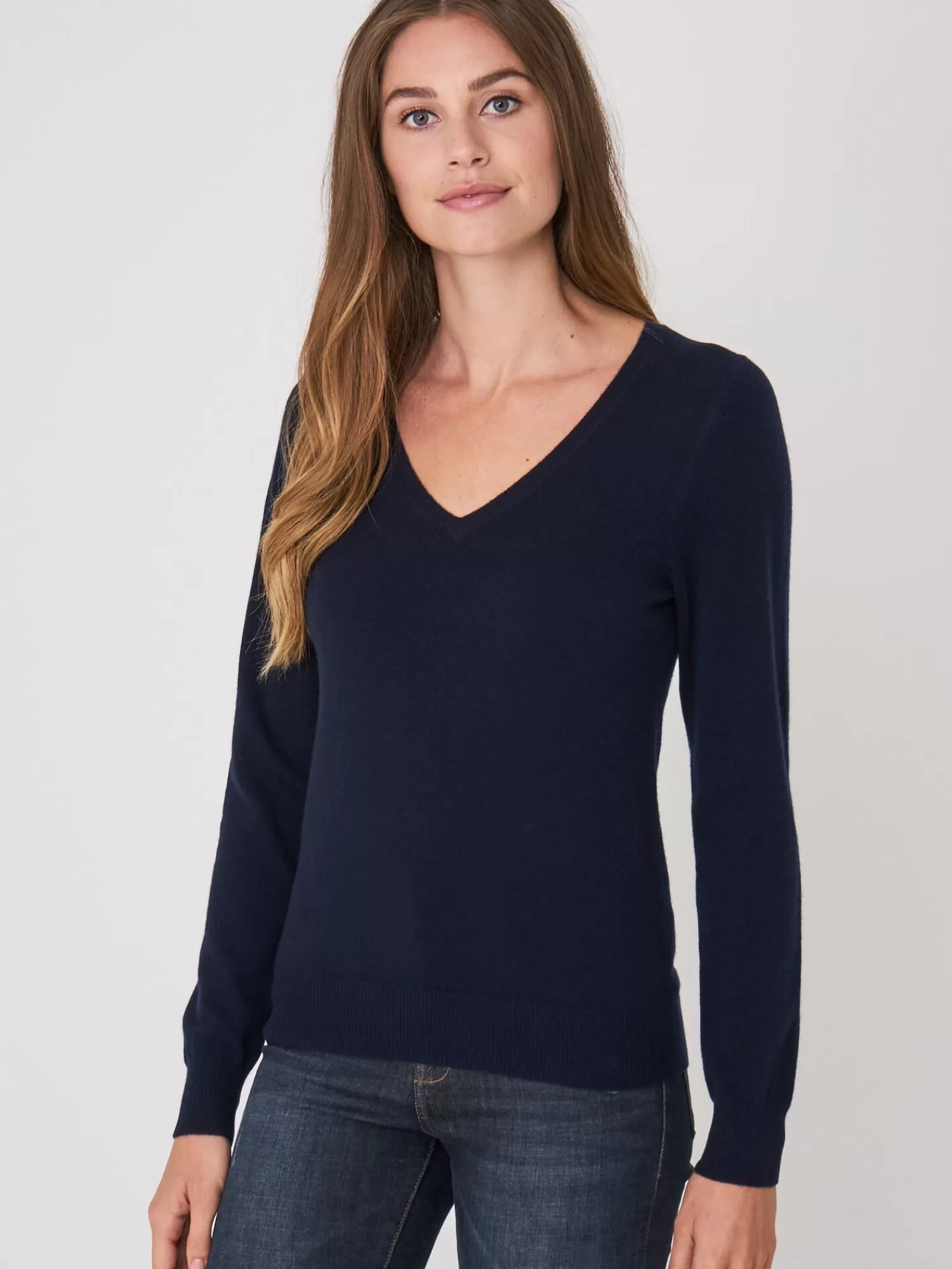 REPEAT cashmere Organisches Kaschmir>Basic Pullover Mit V-Ausschnitt Aus Bio-Kaschmir Navy