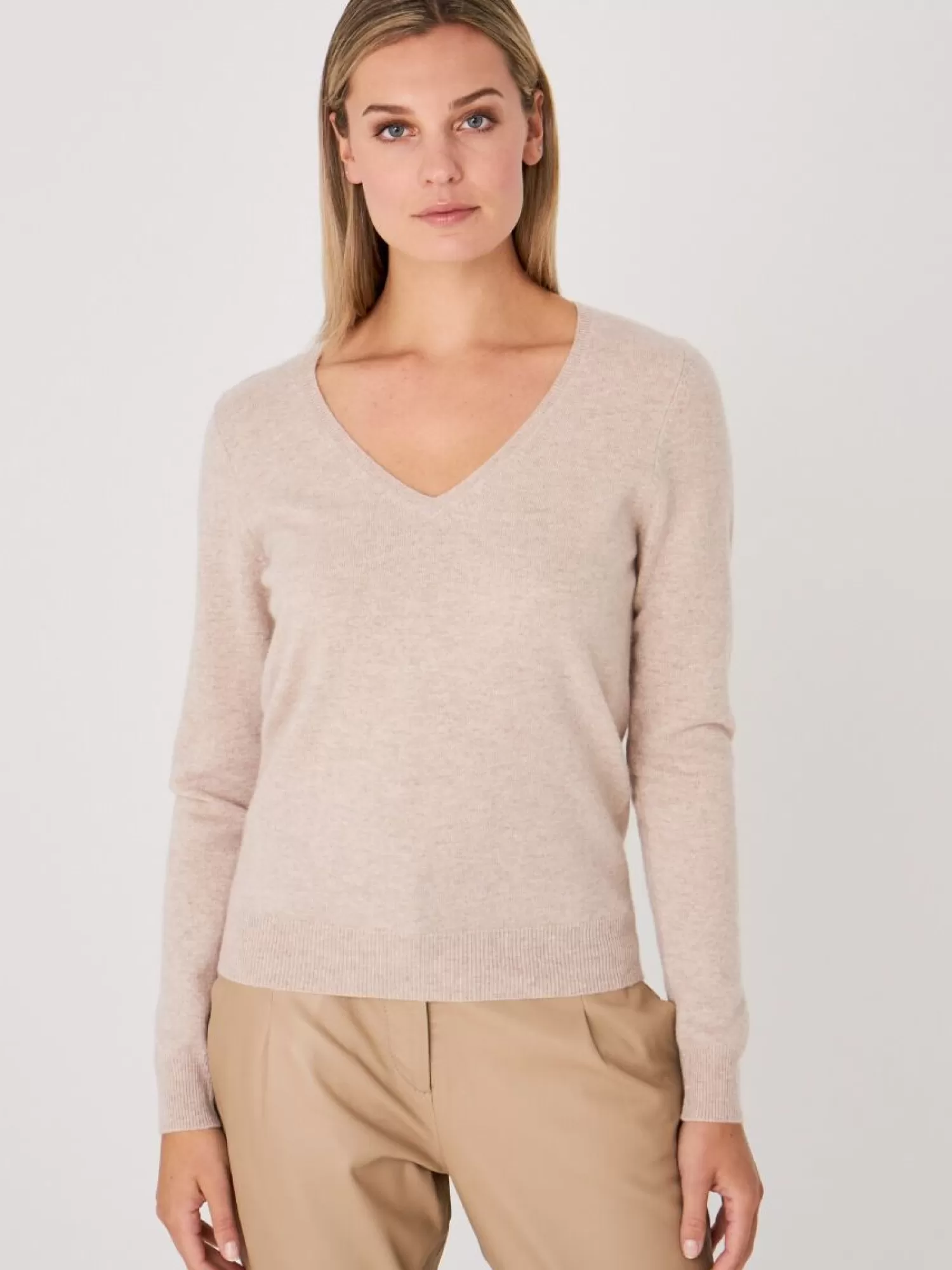 REPEAT cashmere Pullover>Basic Pullover Mit V-Ausschnitt Aus Bio-Kaschmir Beige