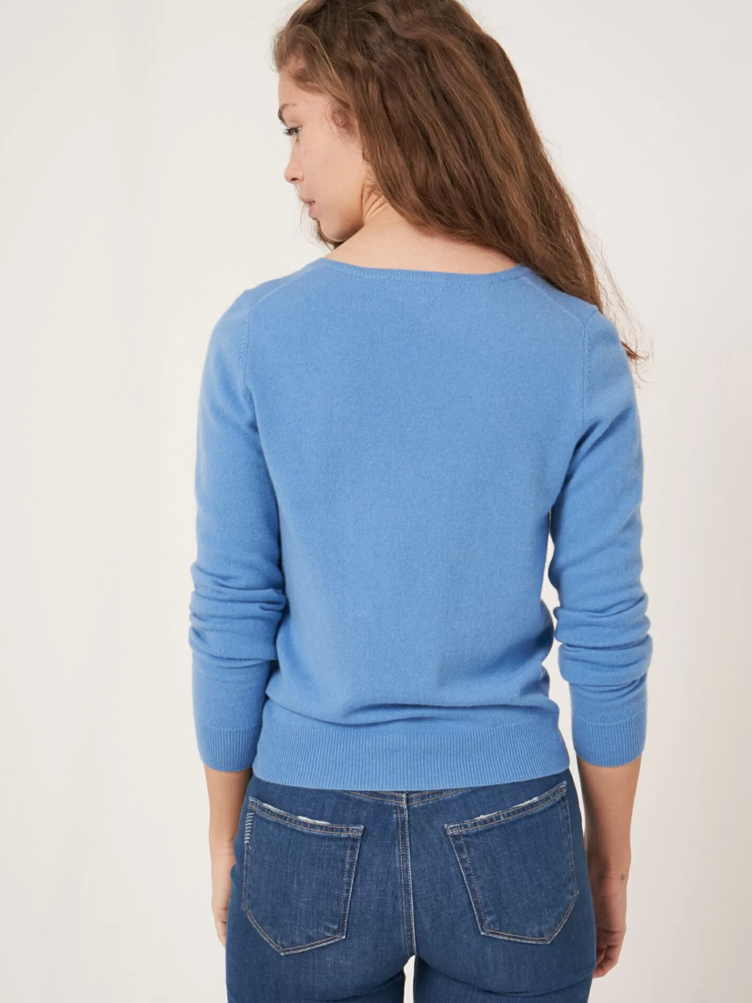 REPEAT cashmere Pullover>Basic Pullover Mit V-Ausschnitt Aus Bio-Kaschmir Sky