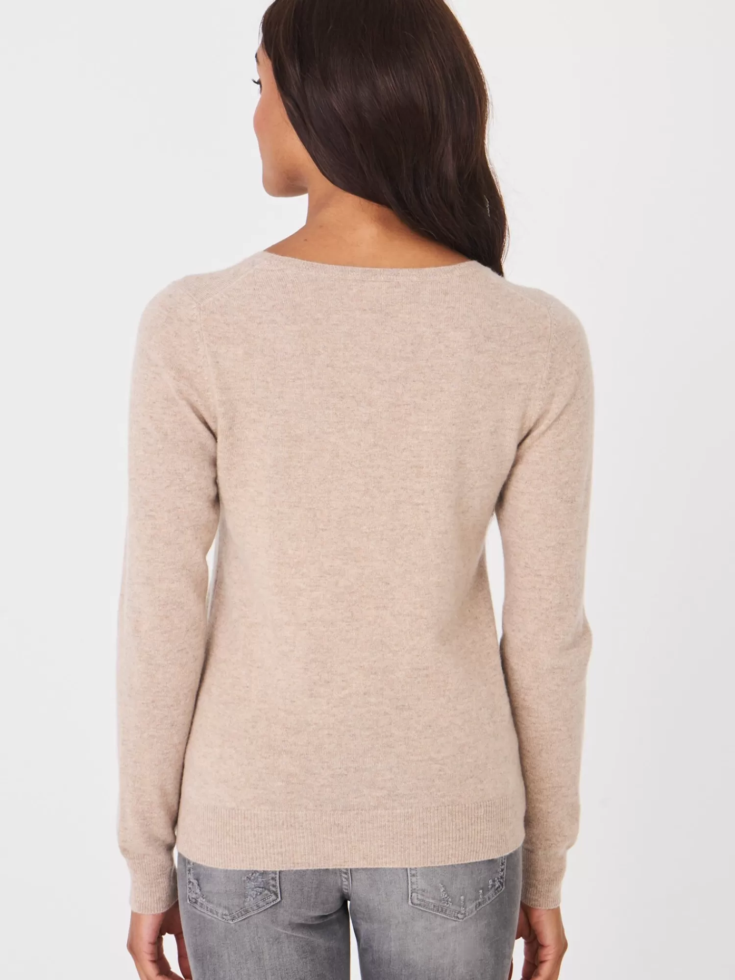 REPEAT cashmere Organisches Kaschmir>Basic Pullover Mit V-Ausschnitt Aus Bio-Kaschmir Sand