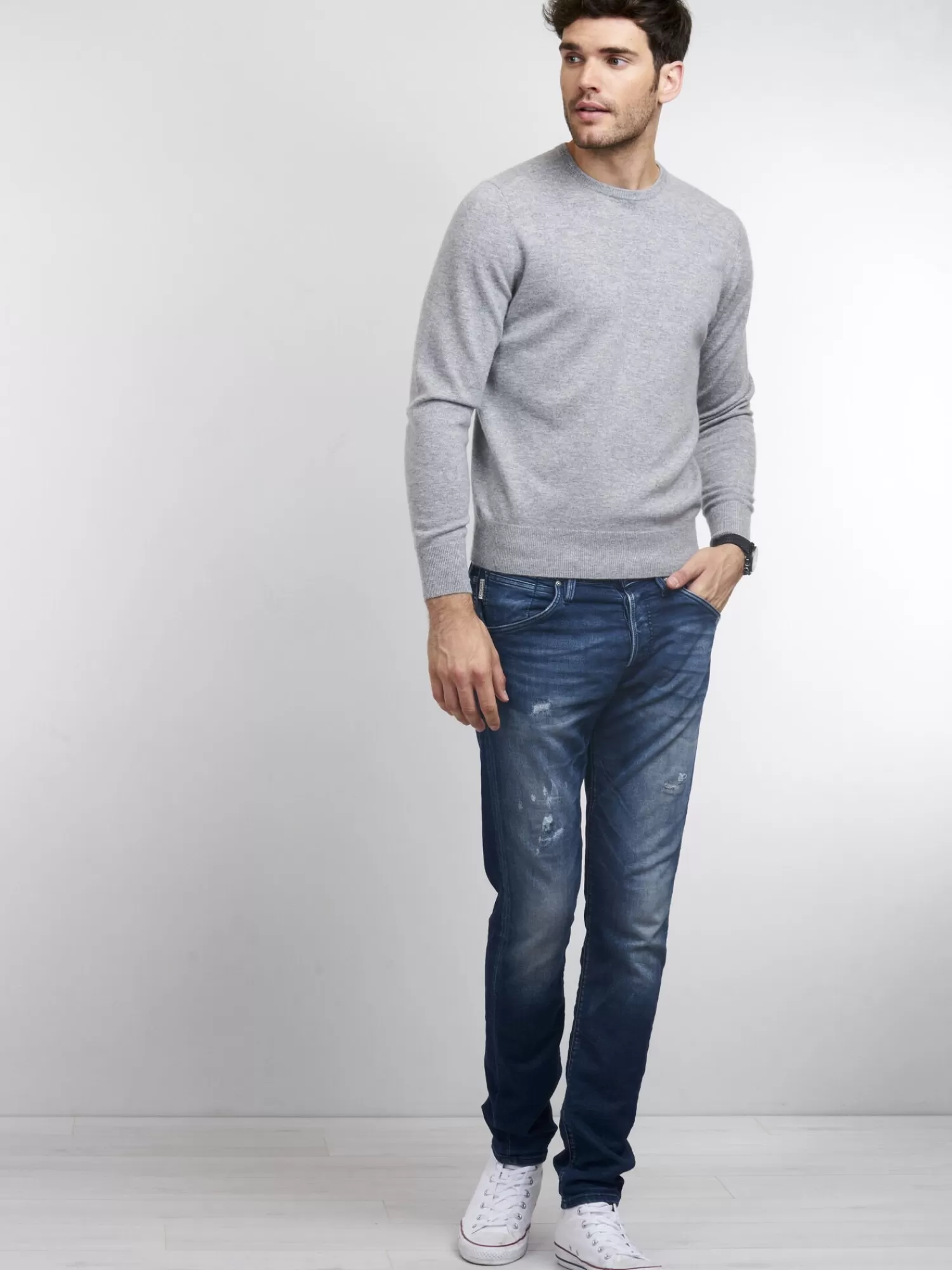 REPEAT cashmere Pullover>Basic Rundhalspullover Aus Kaschmir Light Grey