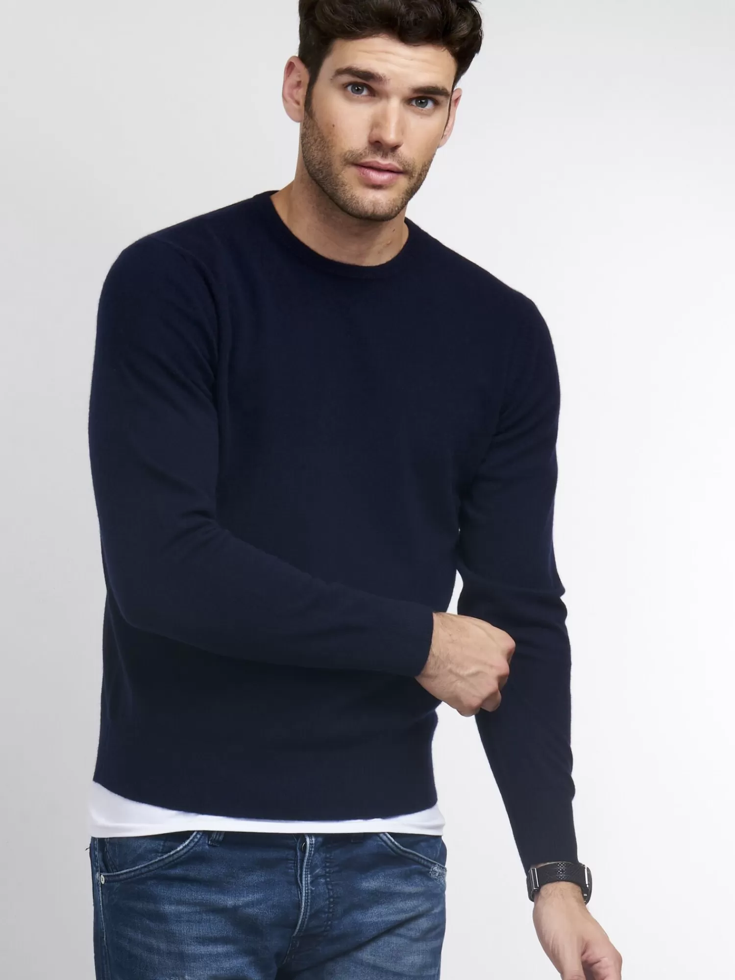 REPEAT cashmere Pullover>Basic Rundhalspullover Aus Kaschmir Navy