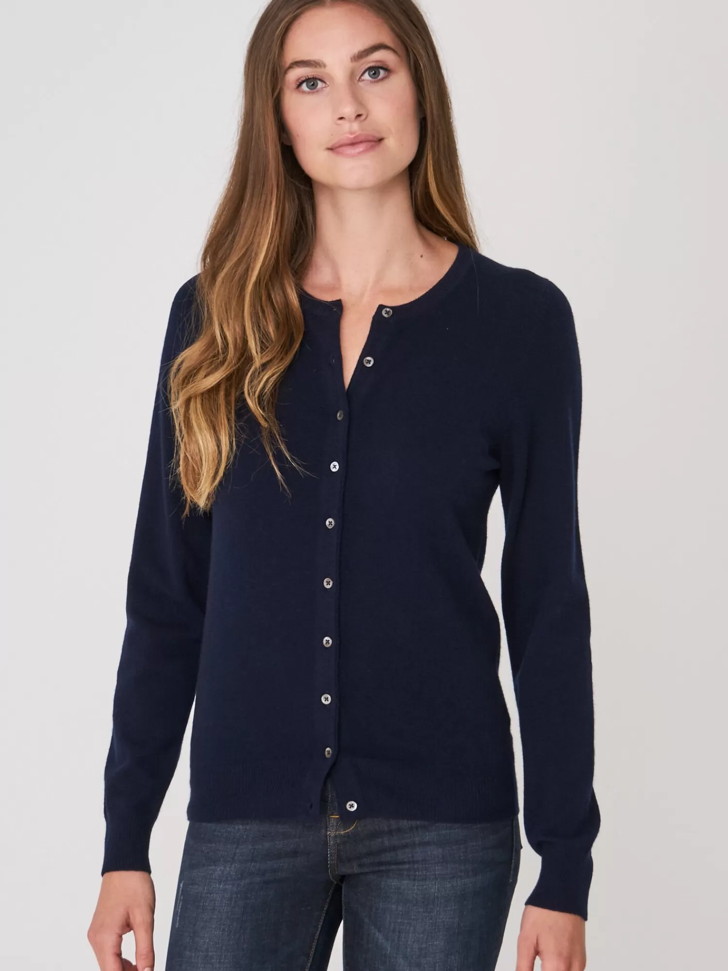 REPEAT cashmere Organisches Kaschmir>Basic Strickjacke Mit Rundhalsausschnitt Aus Bio-Kaschmir Navy