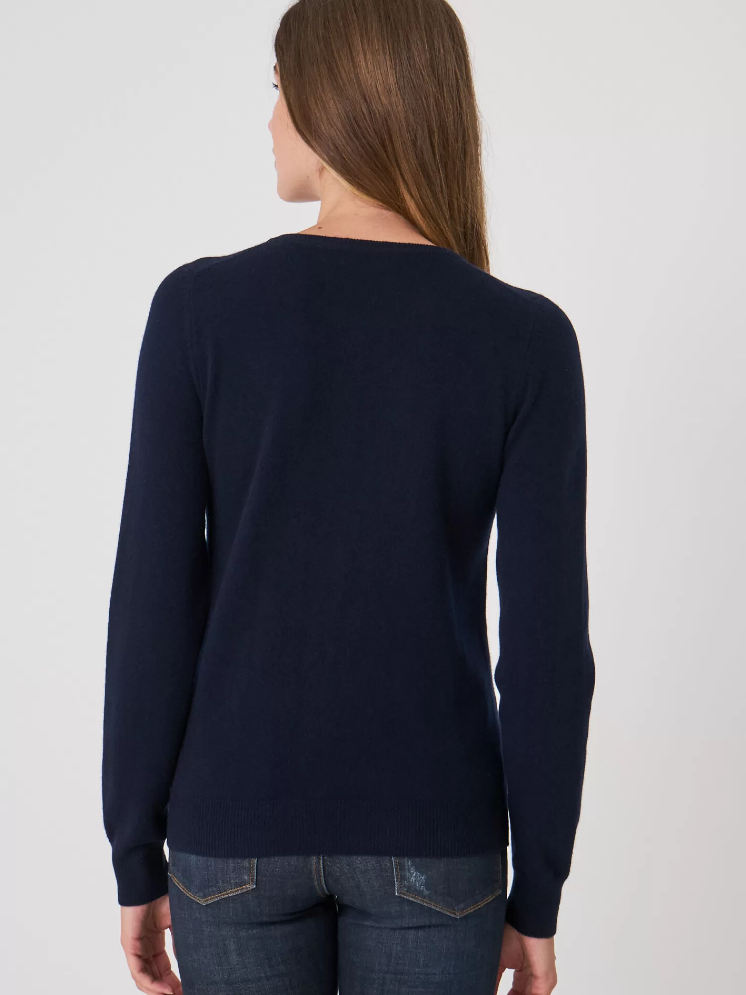 REPEAT cashmere Organisches Kaschmir>Basic Strickjacke Mit Rundhalsausschnitt Aus Bio-Kaschmir Navy