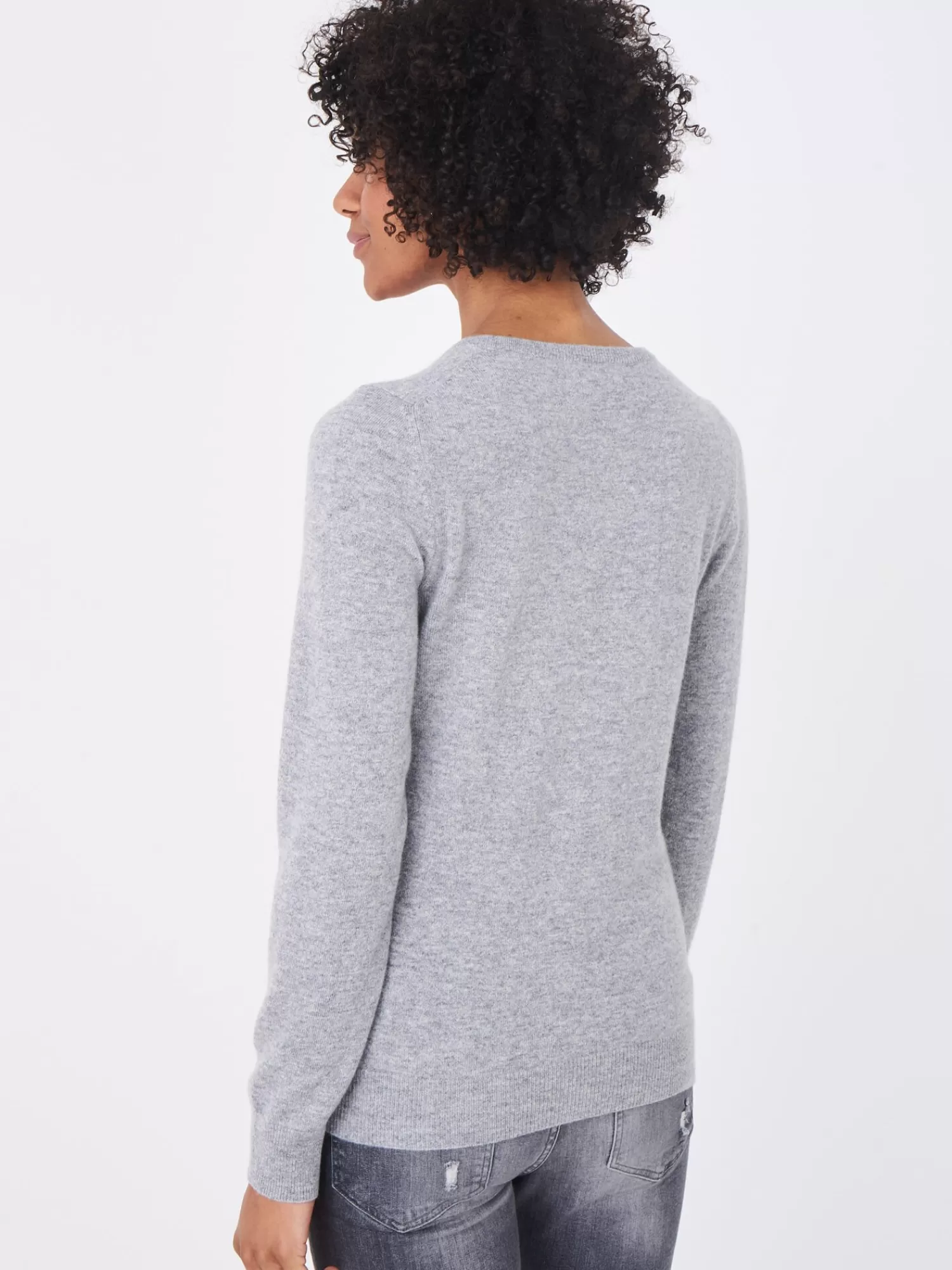 REPEAT cashmere Organisches Kaschmir>Basic Strickjacke Mit Rundhalsausschnitt Aus Bio-Kaschmir Light Grey