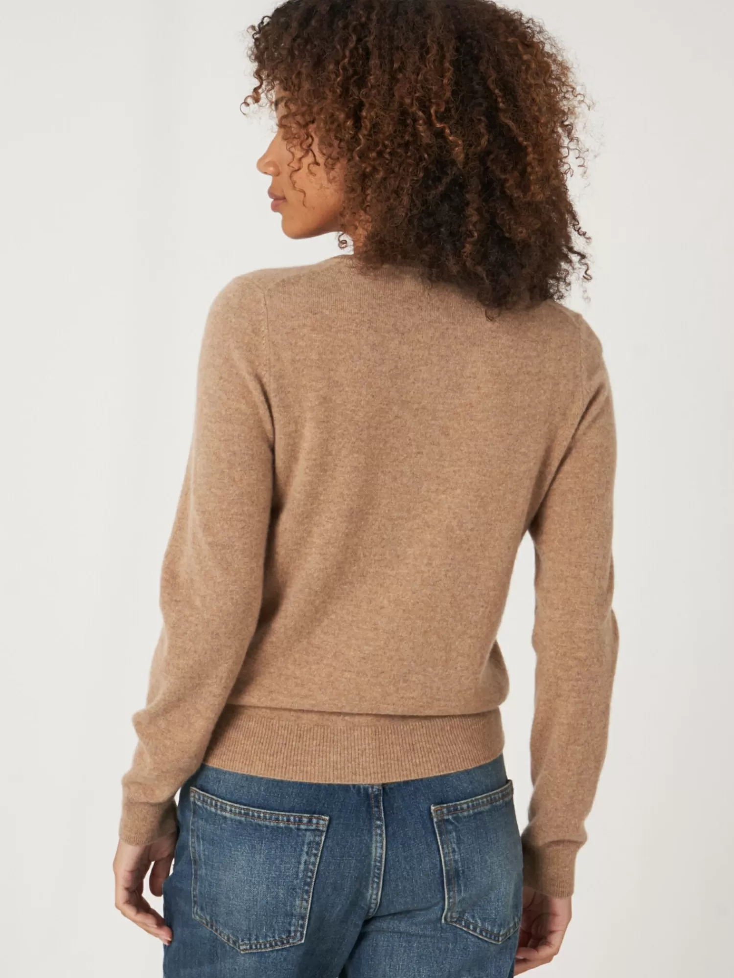 REPEAT cashmere Strickjacken>Basic Strickjacke Mit Rundhalsausschnitt Aus Bio-Kaschmir Camel