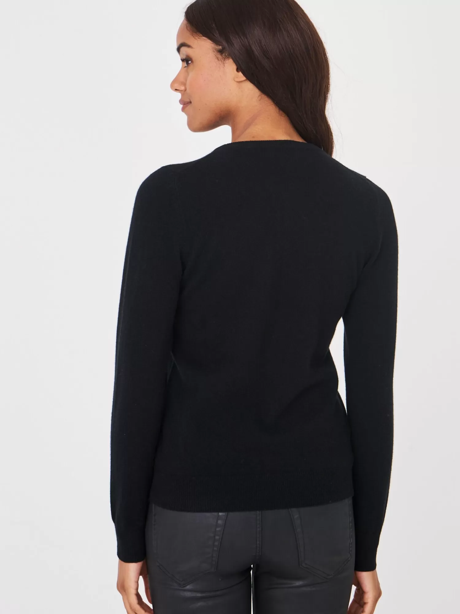 REPEAT cashmere Organisches Kaschmir>Basic Strickjacke Mit Rundhalsausschnitt Aus Bio-Kaschmir Black