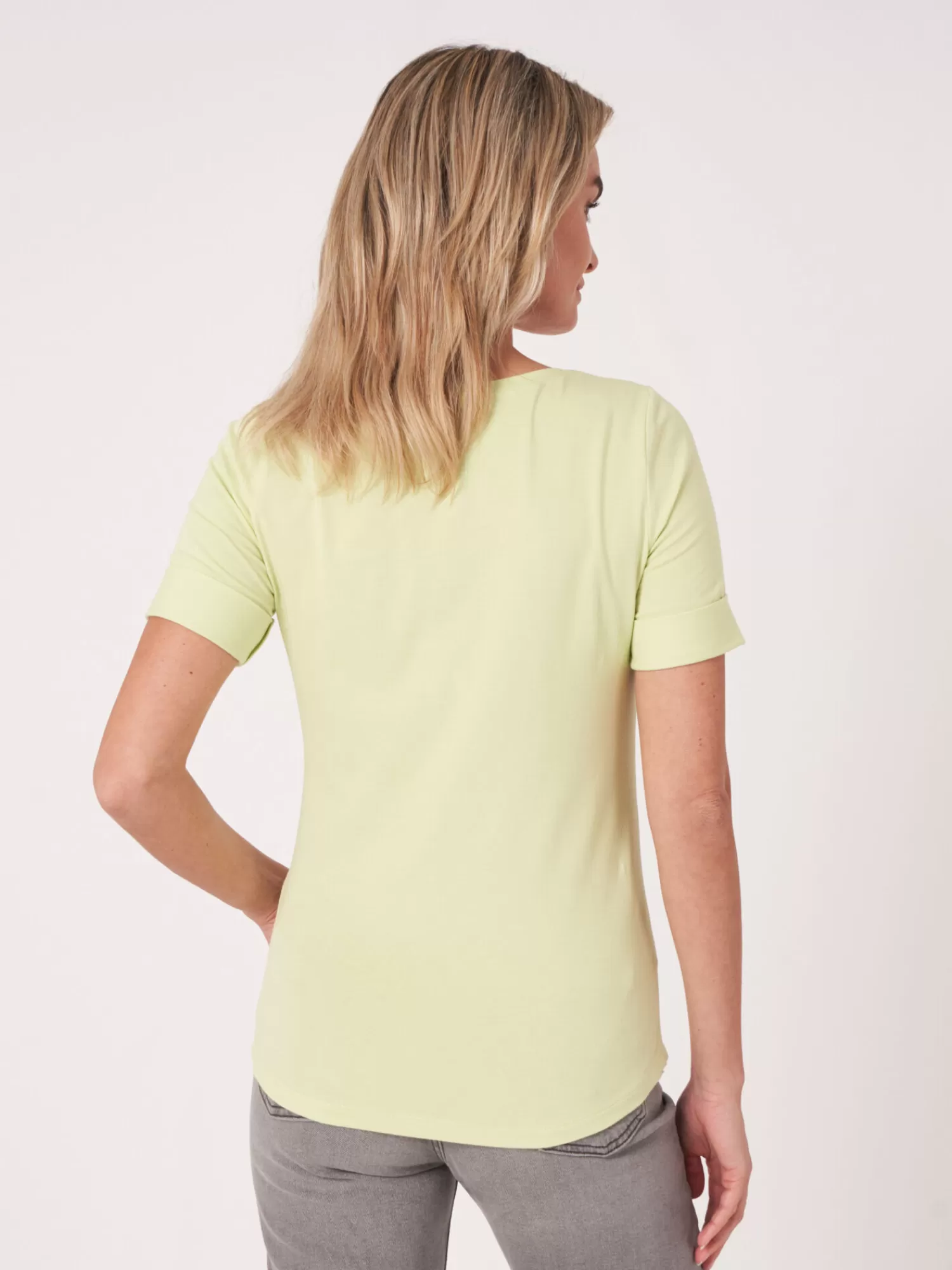 REPEAT cashmere Tops>Basic T-Shirt Mit Aufgeschlagenen Armel Aus Baumwolle Soda