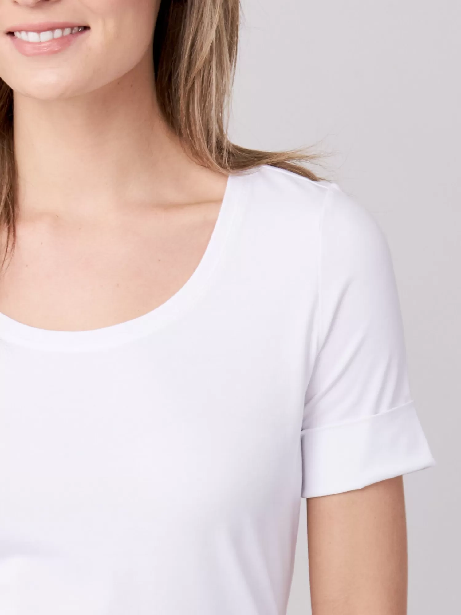 REPEAT cashmere Tops>Basic T-Shirt Mit Aufgeschlagenen Armel Aus Baumwolle White