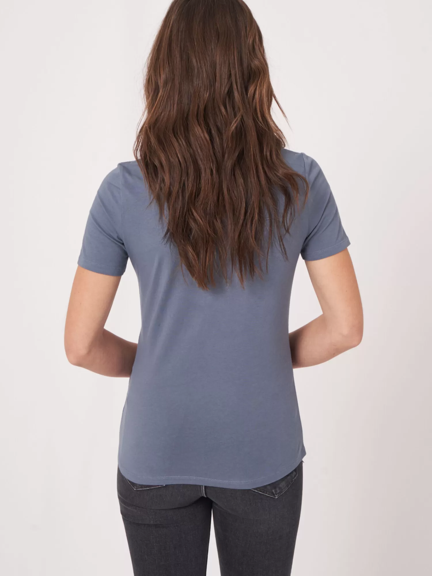 REPEAT cashmere Tops>Basic T-Shirt Mit Rundhalsausschnitt Aus Baumwolle Denim