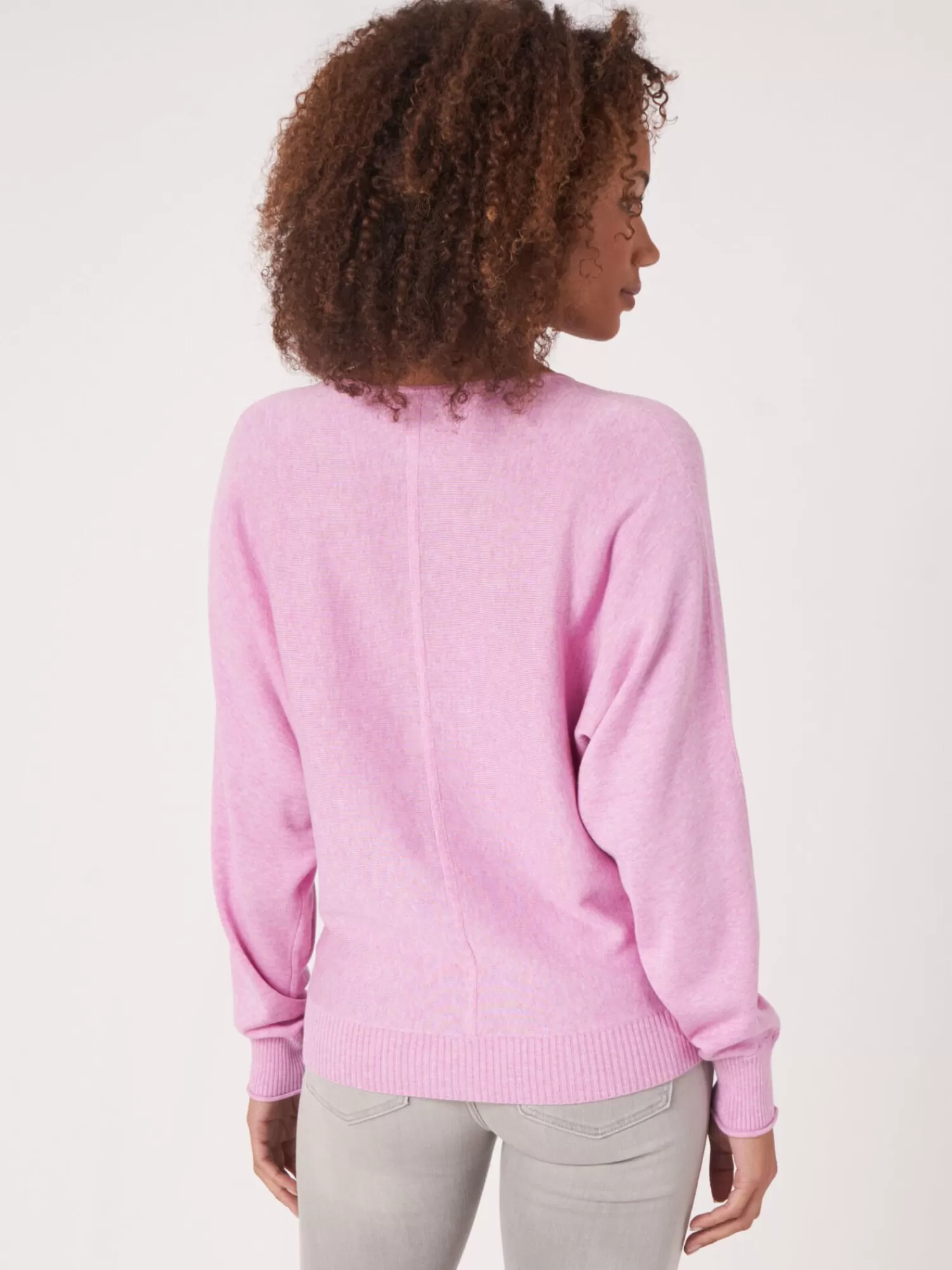 REPEAT cashmere Pullover>Batwing-Pullover Aus Baumwollmischung Mit V-Ausschnitt Orchid