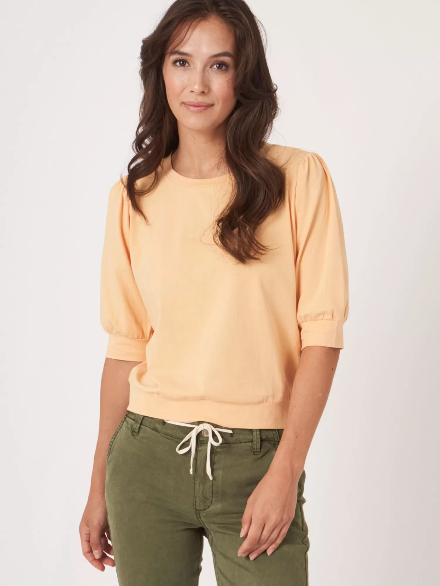 REPEAT cashmere Tops>Baumwoll-Stretch-T-Shirt Mit Kurzen Puffarmeln Glow