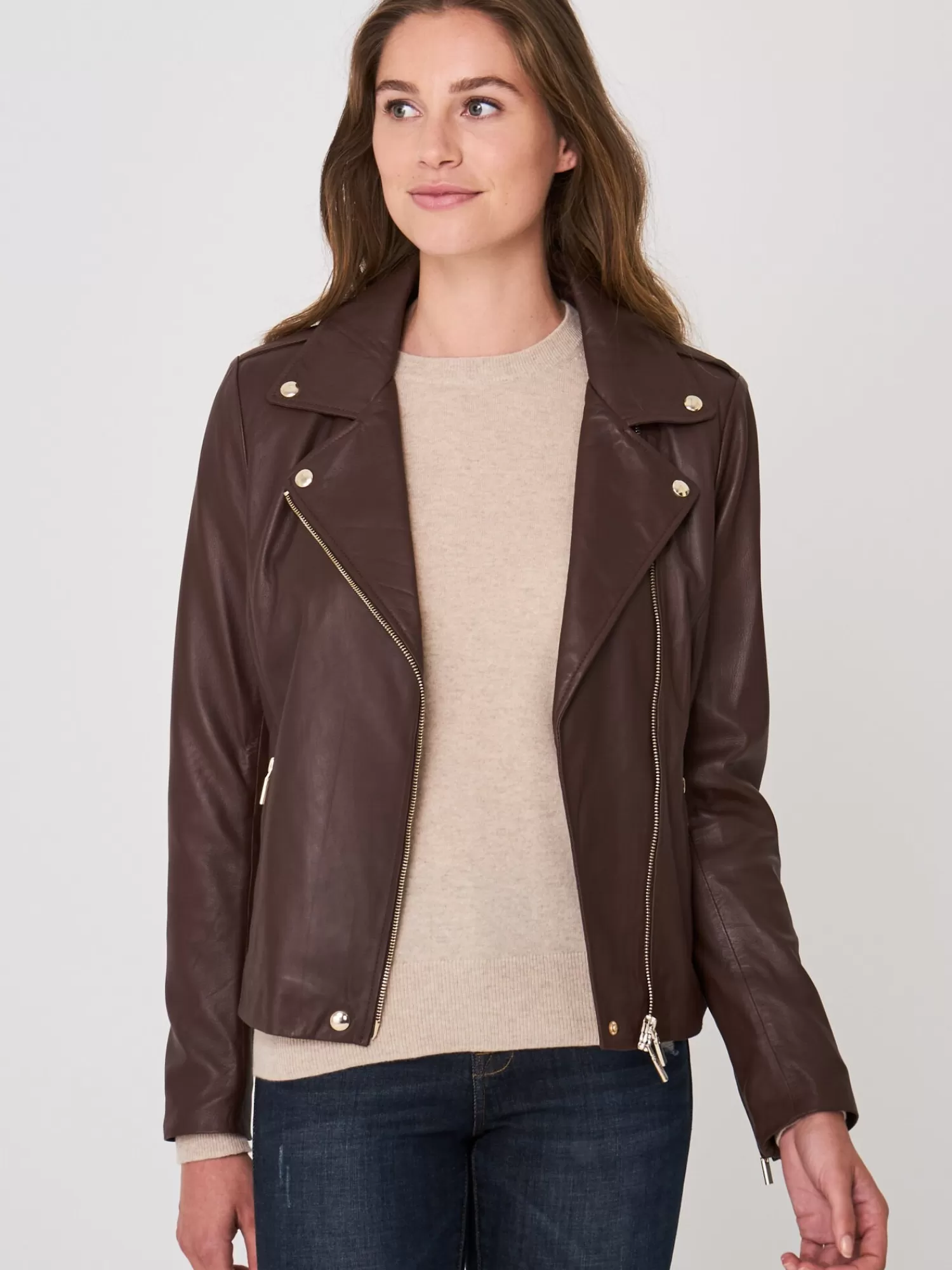 REPEAT cashmere Leder>Bikerjacke Aus Leder Marone