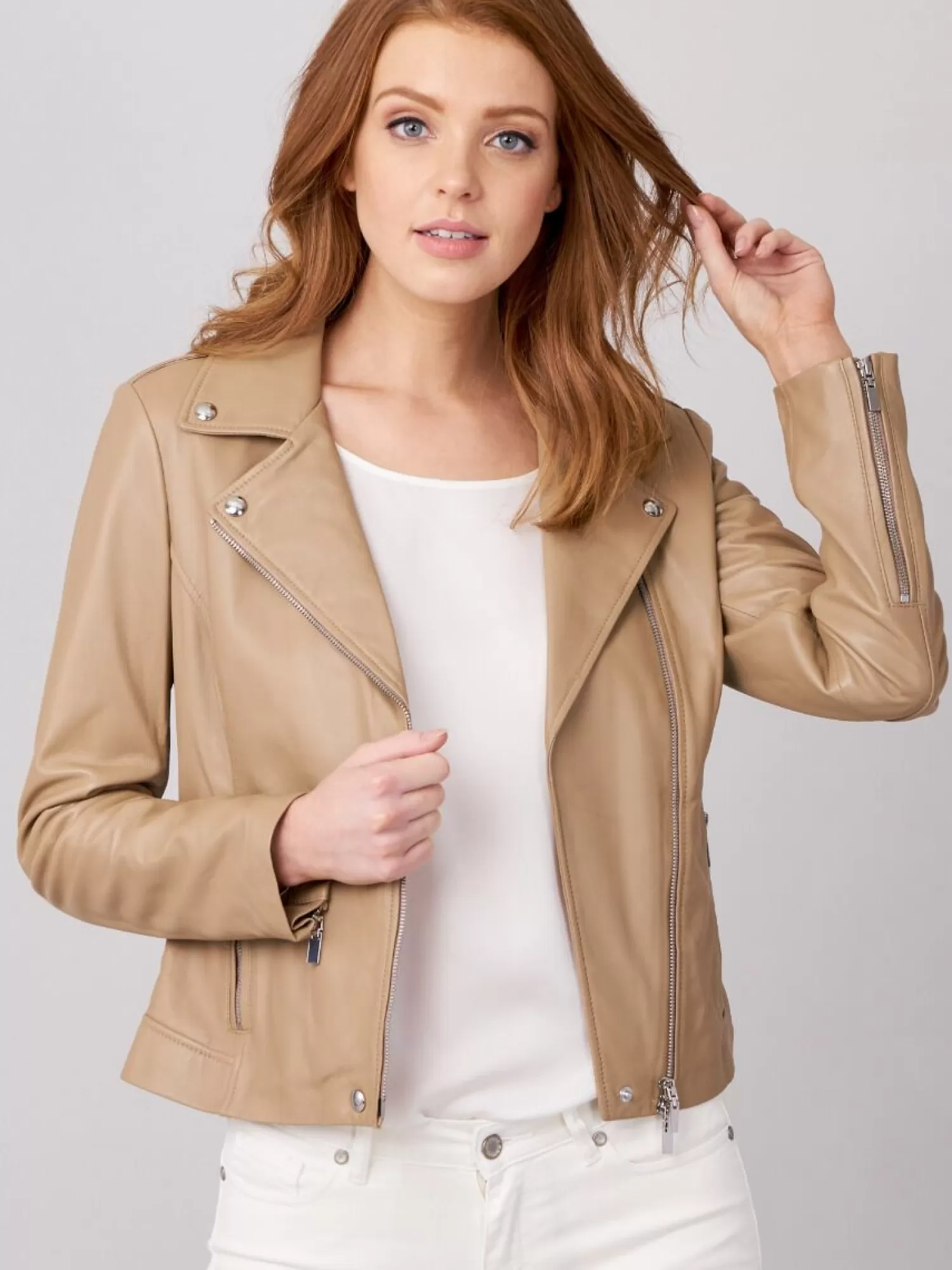 REPEAT cashmere Leder>Bikerjacke Aus Leder Nougat