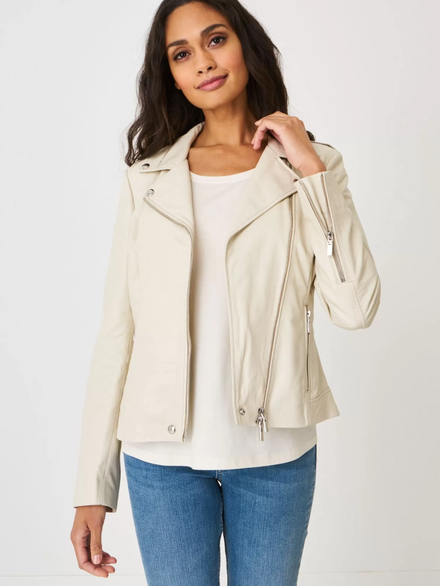 REPEAT cashmere Leder>Bikerjacke Aus Leder Almond