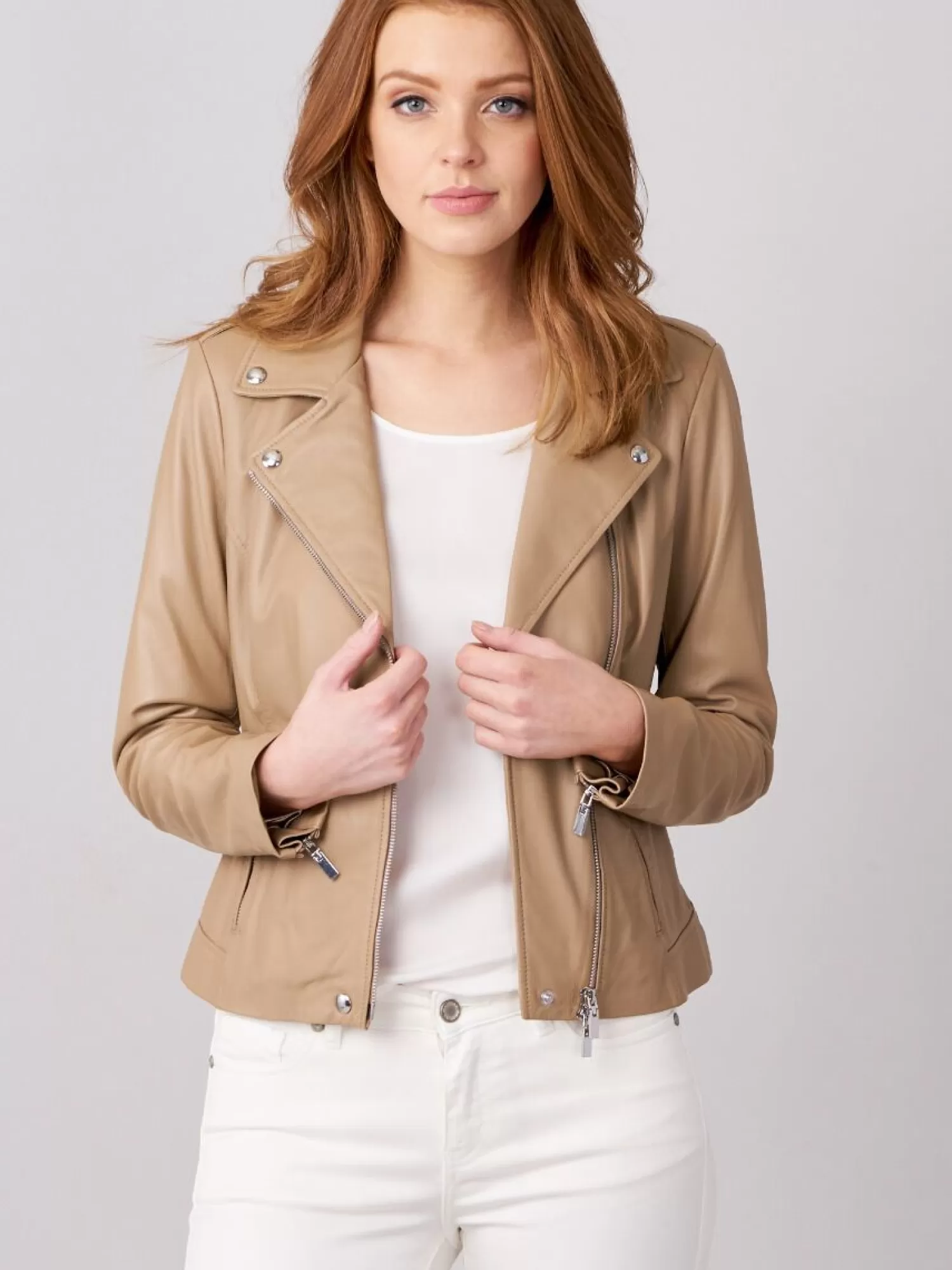 REPEAT cashmere Leder>Bikerjacke Aus Leder Nougat