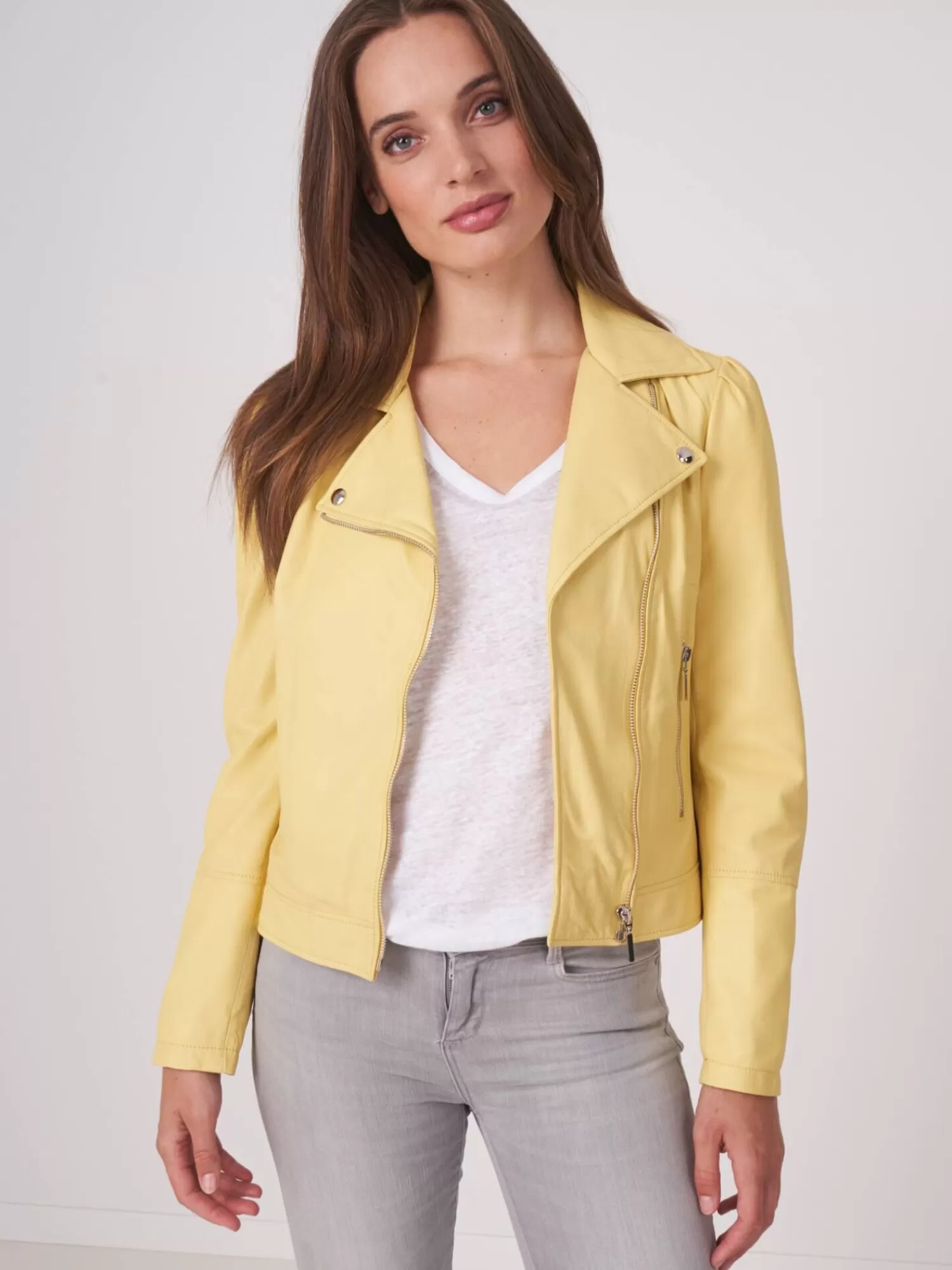 REPEAT cashmere Leder>Biker-Lederjacke Mit Puff-Schultern Lemonade