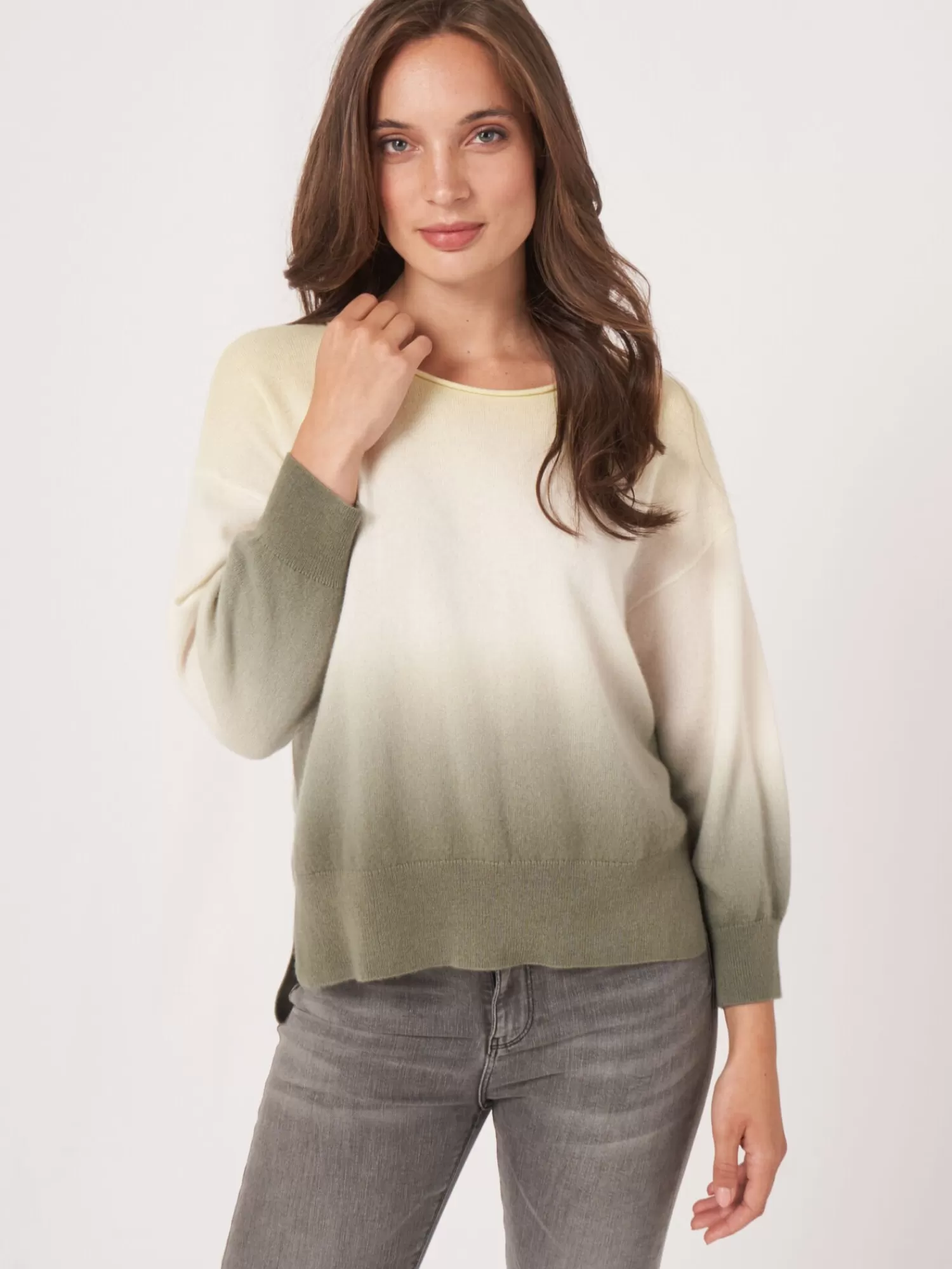 REPEAT cashmere Organisches Kaschmir>Bio-Kaschmir-Pullover Mit Dip-Dye-Druck Soda/Matcha